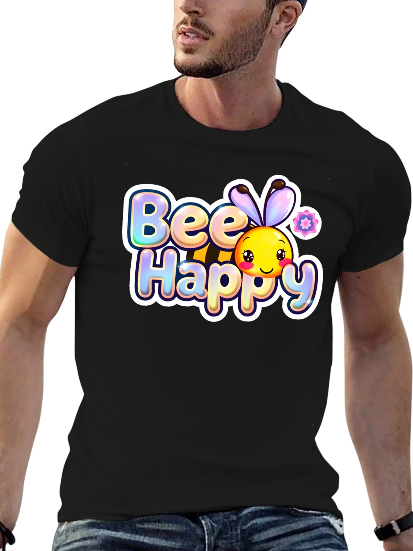 Bee Happy Graphic Tee - Black