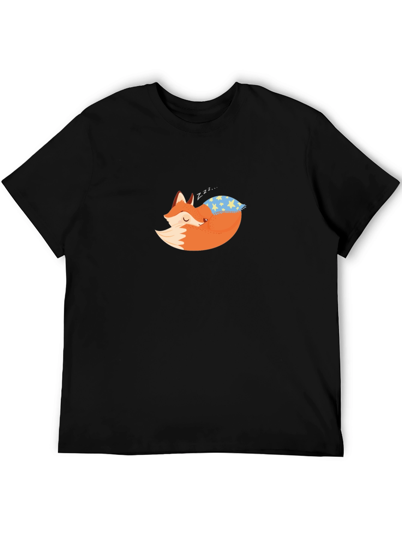 Fox Sleeping on Pillow Black T-Shirt