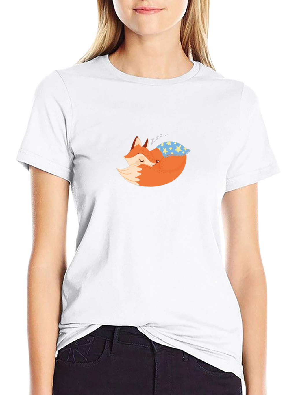 Fox Sleeping on Pillow Black T-Shirt