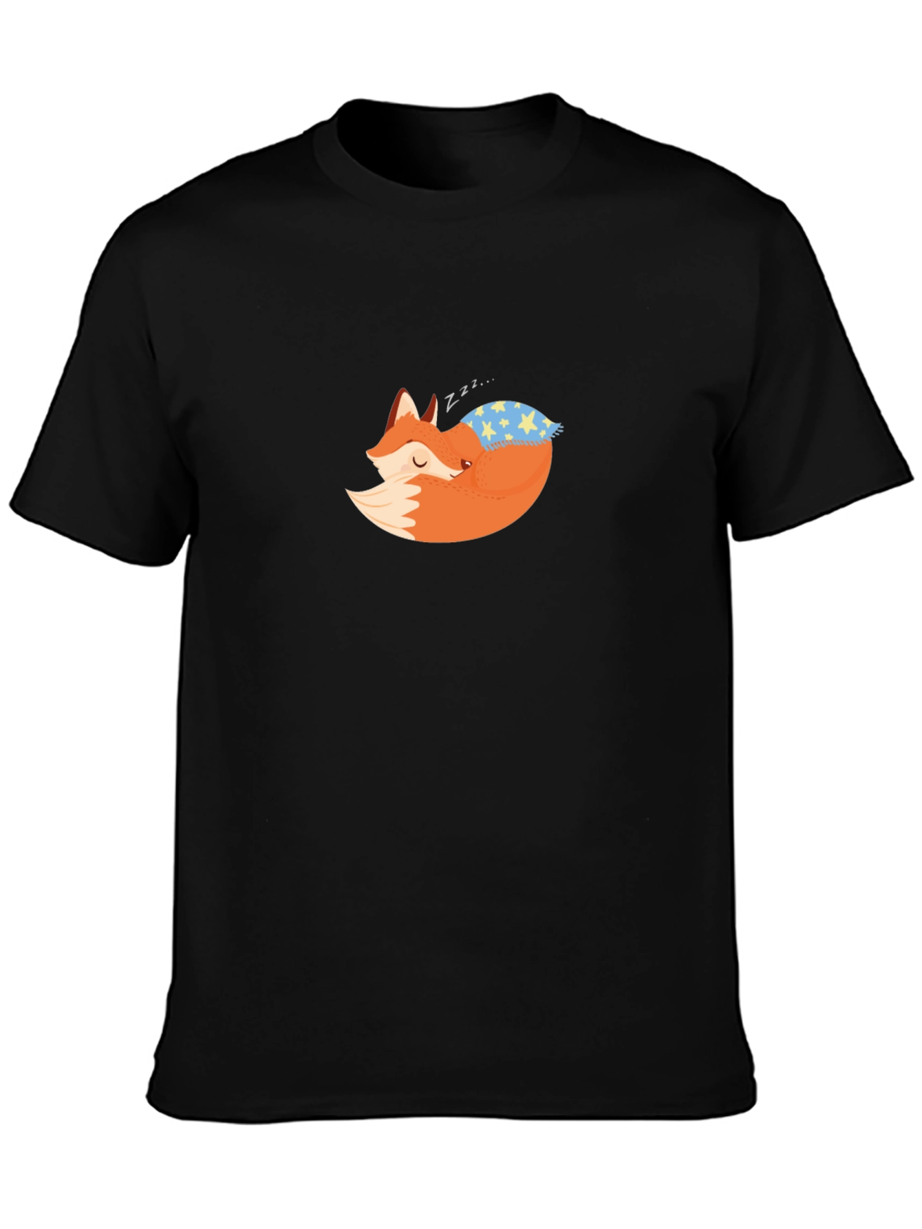 Fox Sleeping on Pillow Black T-Shirt