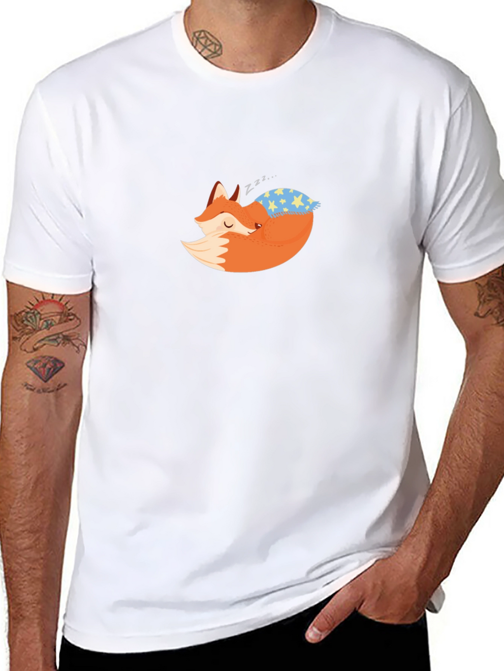 Fox Sleeping on Pillow Black T-Shirt