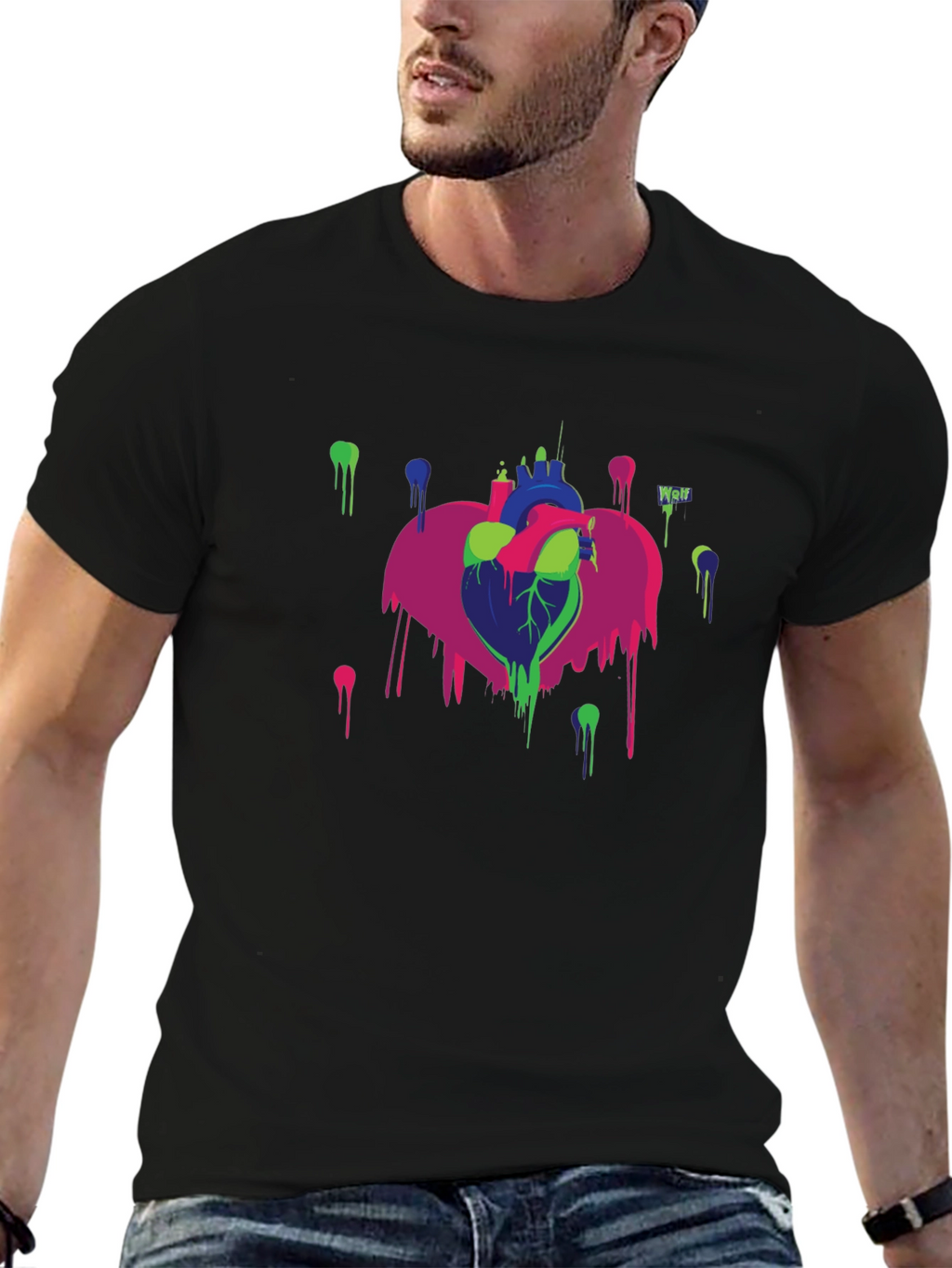 Abstract Heart Graphic Black T-Shirt