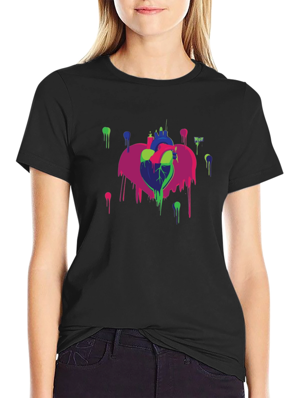 Abstract Heart Graphic Black T-Shirt