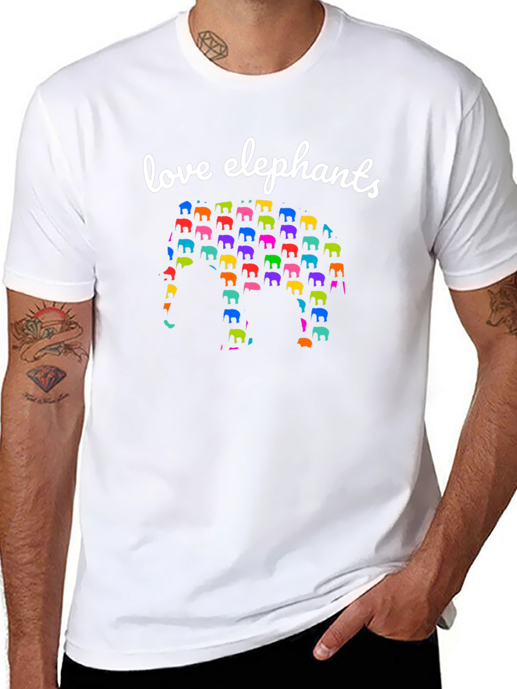 Love Elephants Graphic T-Shirt - Black
