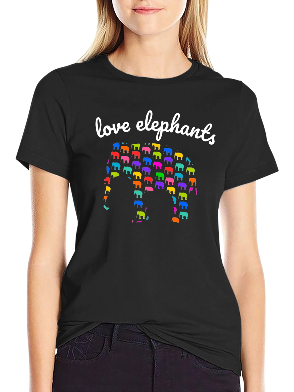 Love Elephants Graphic T-Shirt - Black