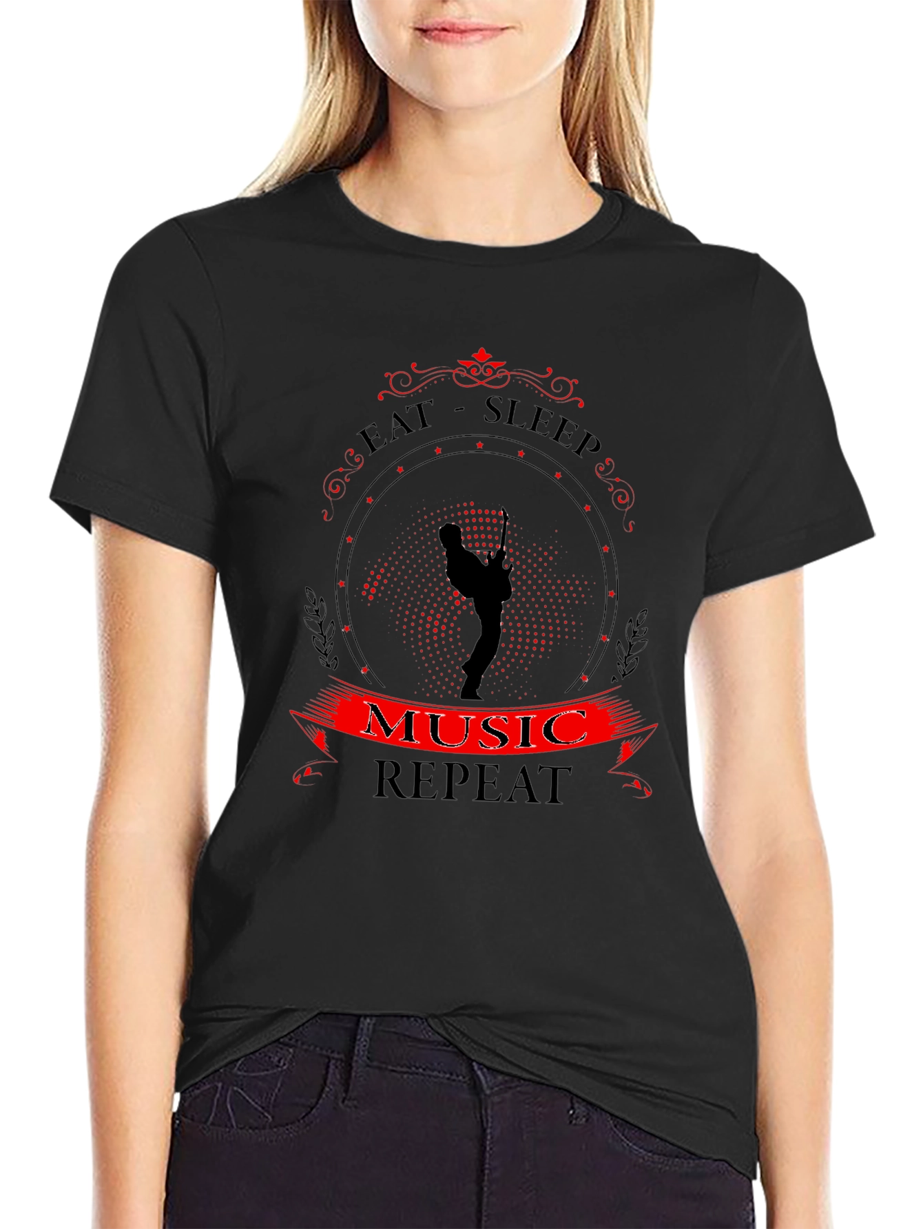 Eat Sleep Music Repeat T-Shirt Black Tee