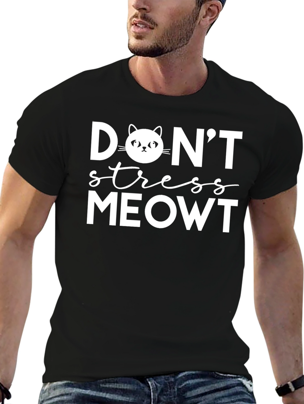 Dont Stress Meowt Black Cotton Graphic Tee