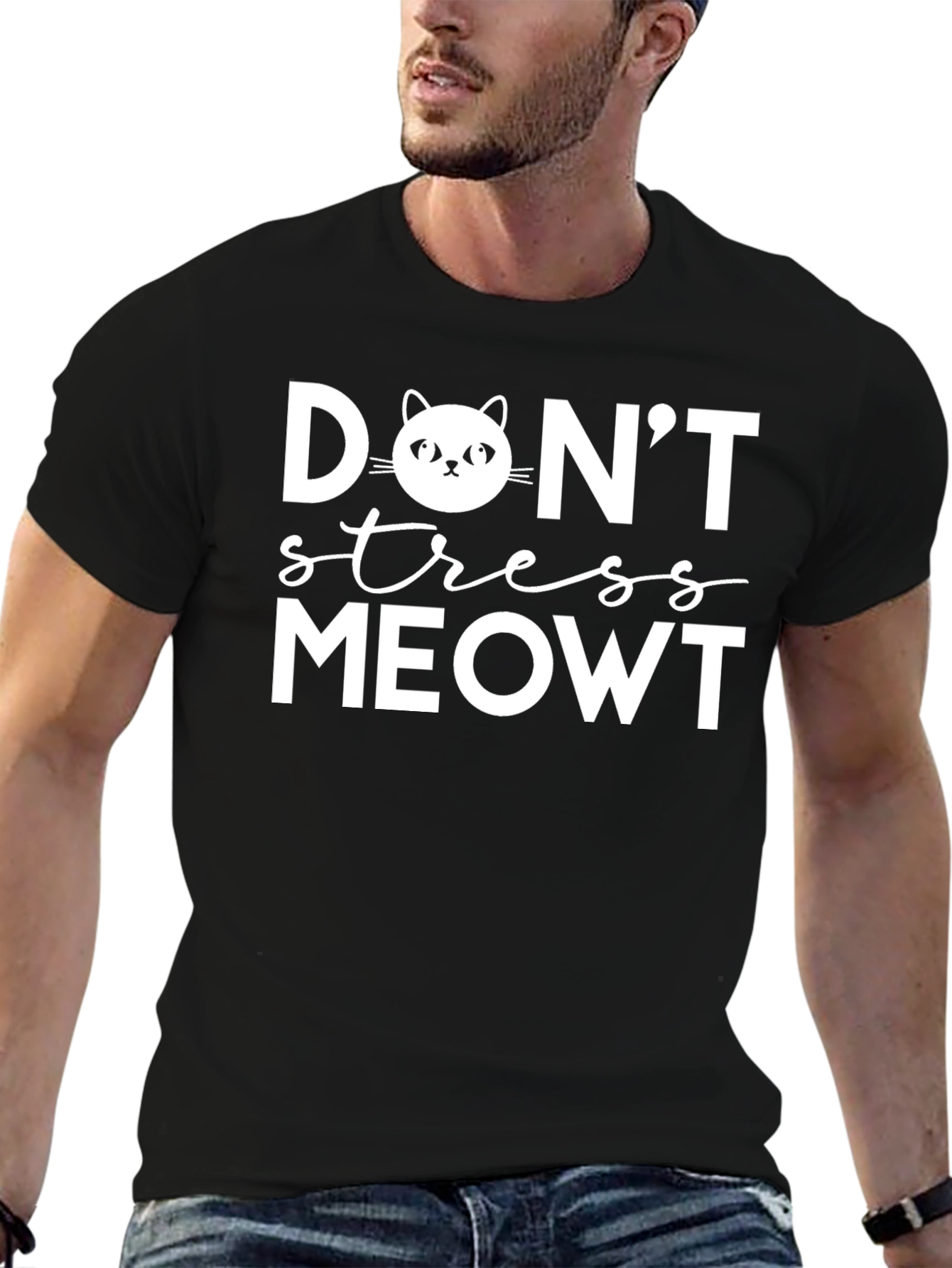 Dont Stress Meowt Black Cotton Graphic Tee