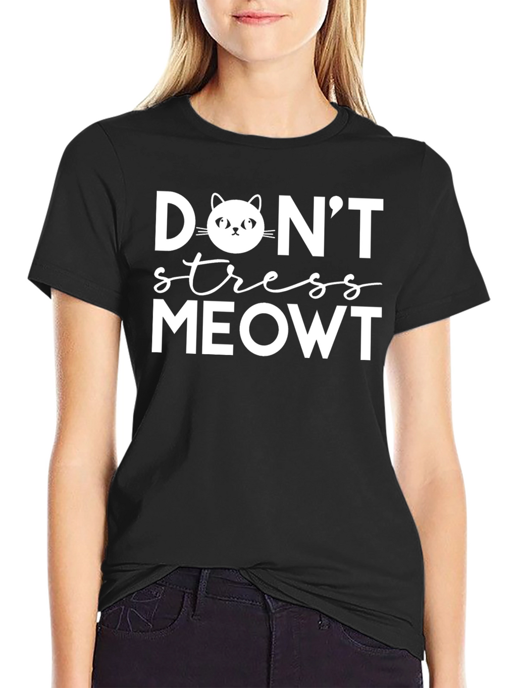 Dont Stress Meowt Black Cotton Graphic Tee