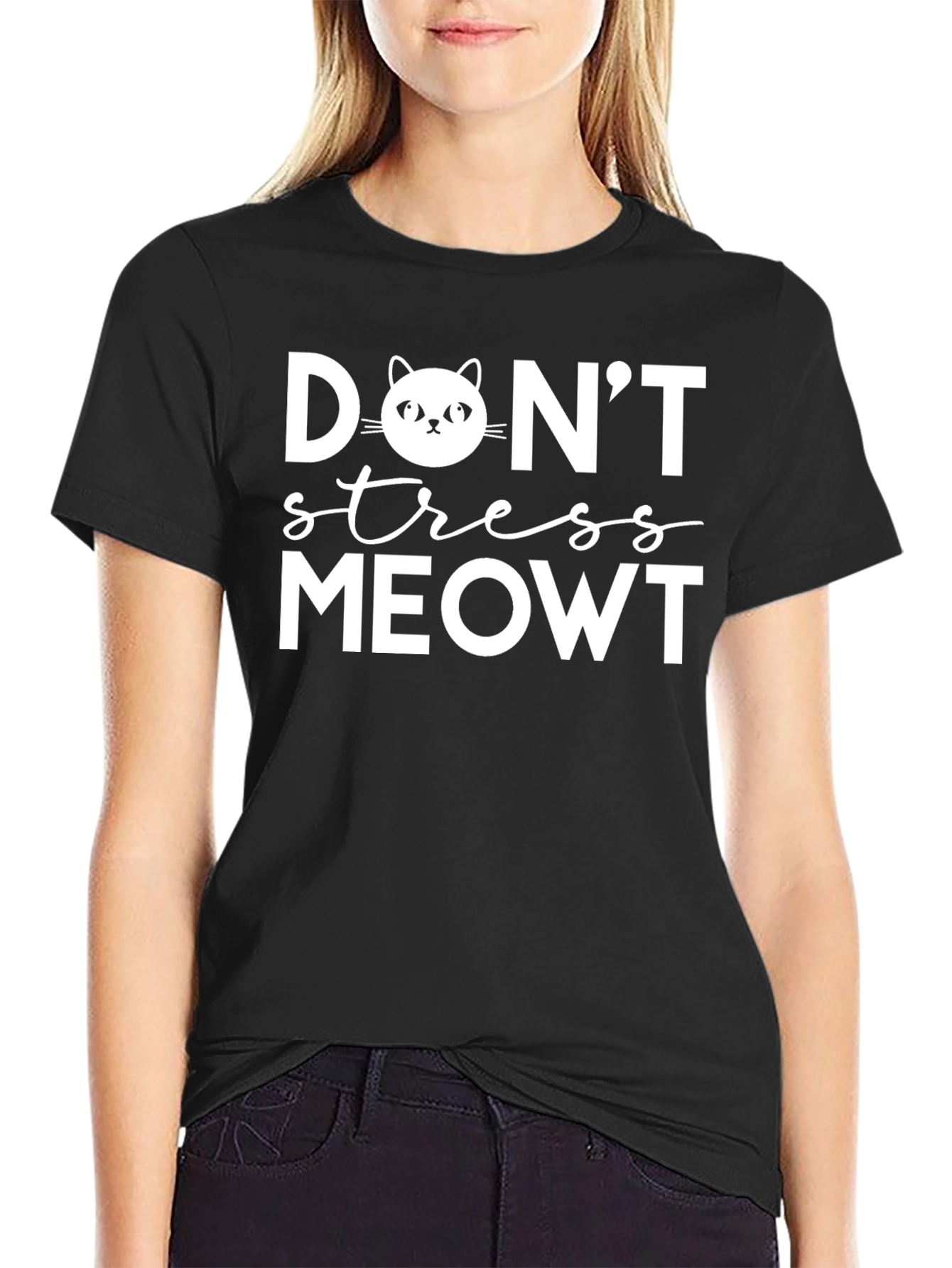 Dont Stress Meowt Black Cotton Graphic Tee