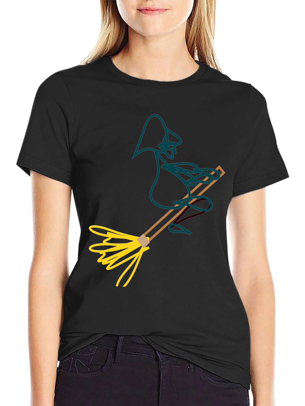 Whimsical Witch T-Shirt: Broomstick Graphic Tee
