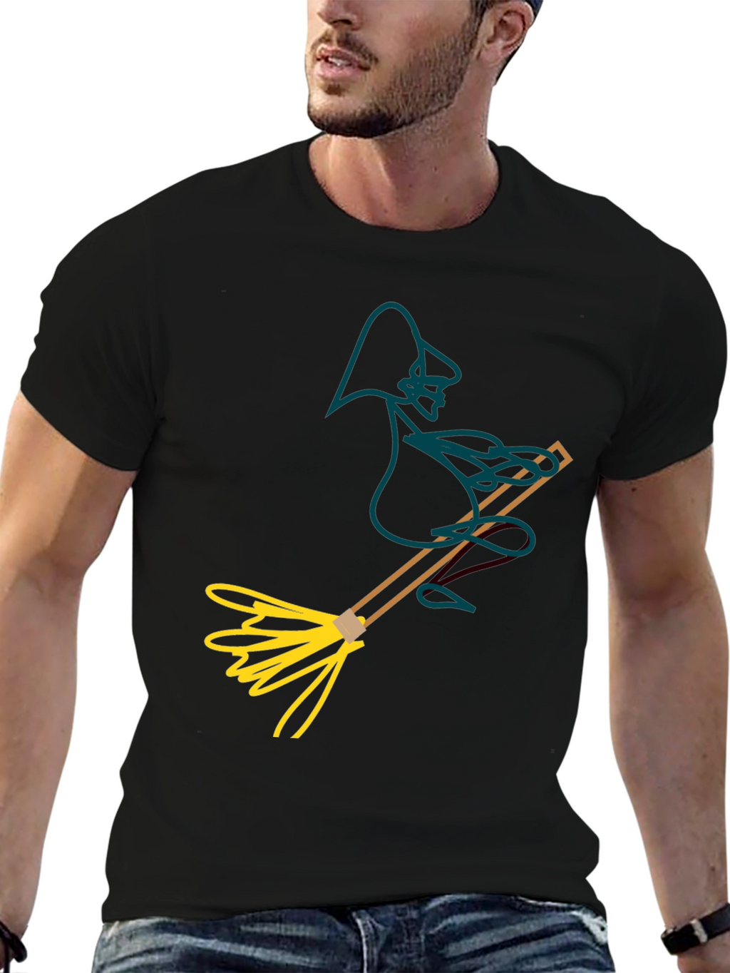 Whimsical Witch T-Shirt: Broomstick Graphic Tee