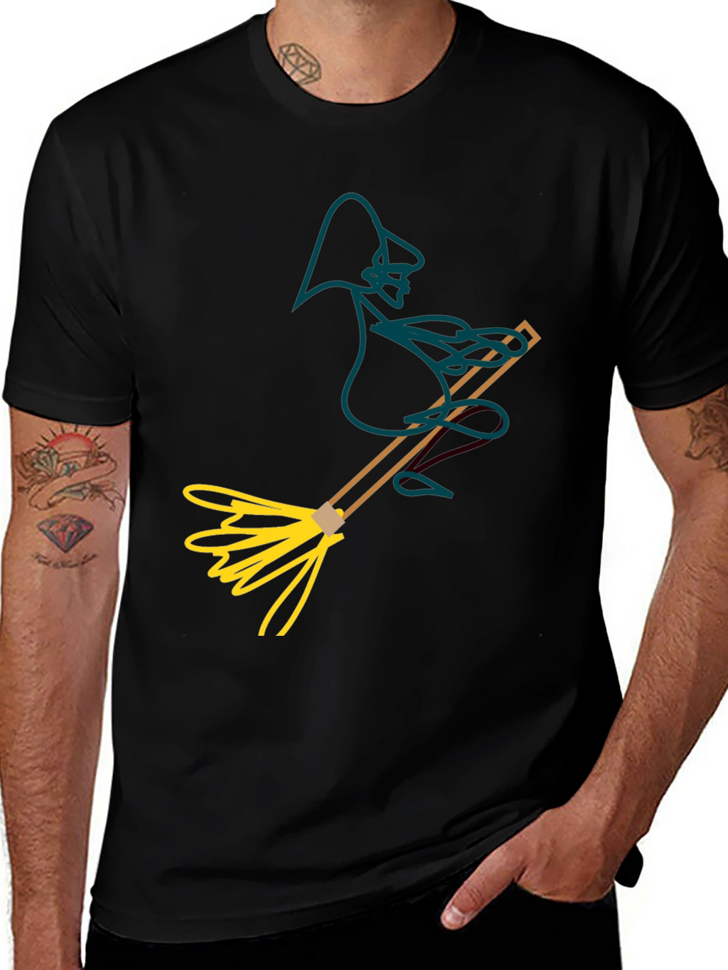Whimsical Witch T-Shirt: Broomstick Graphic Tee