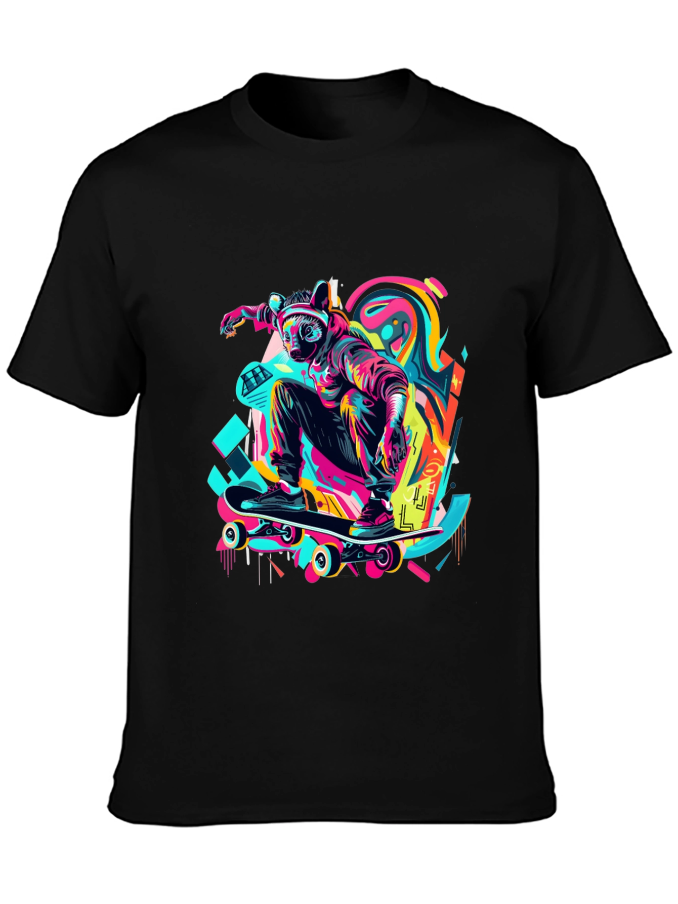 Skater Raccoon Graphic T-Shirt