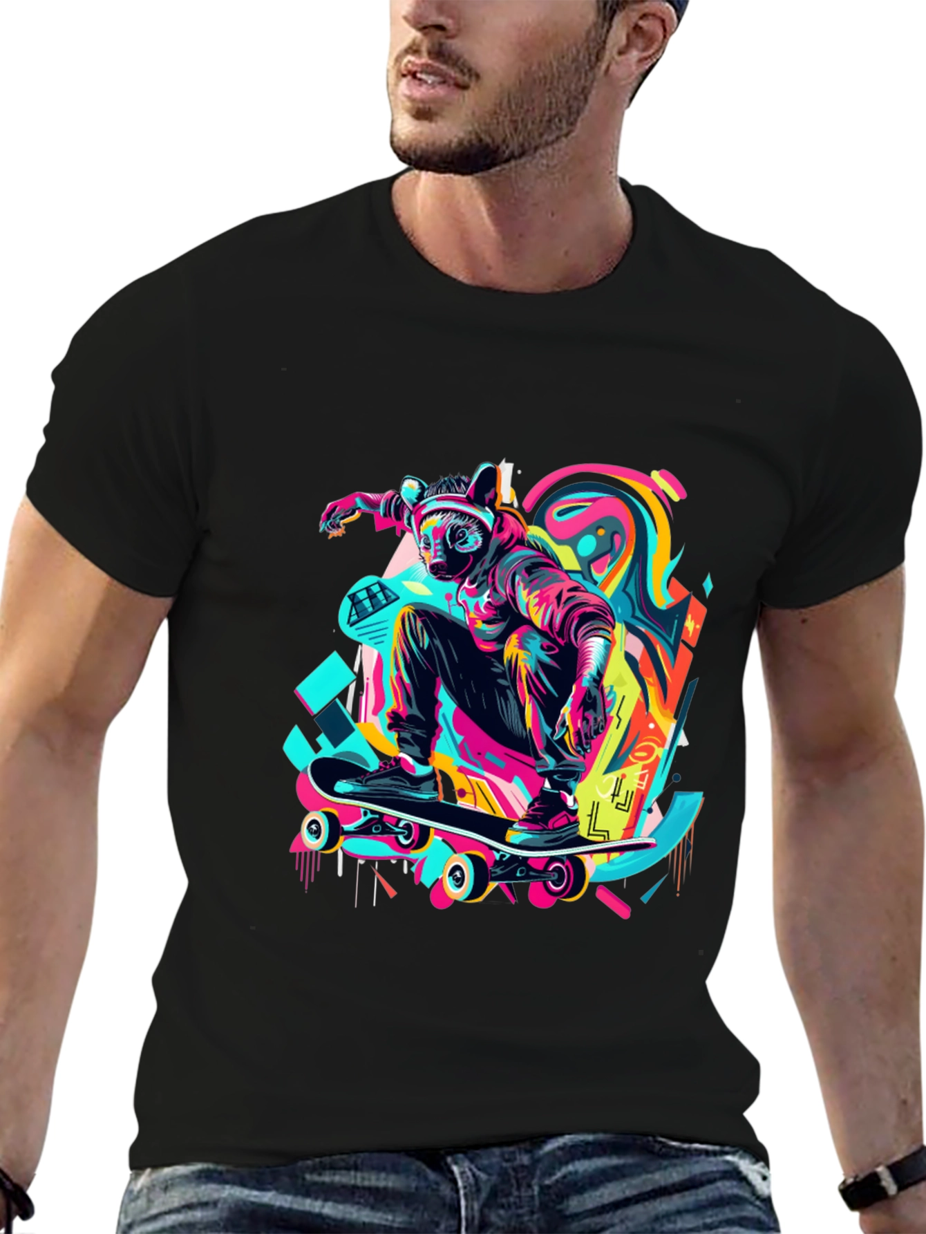 Skater Raccoon Graphic T-Shirt