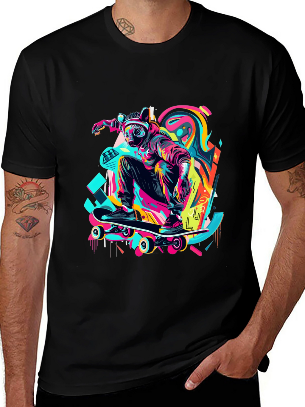 Skater Raccoon Graphic T-Shirt