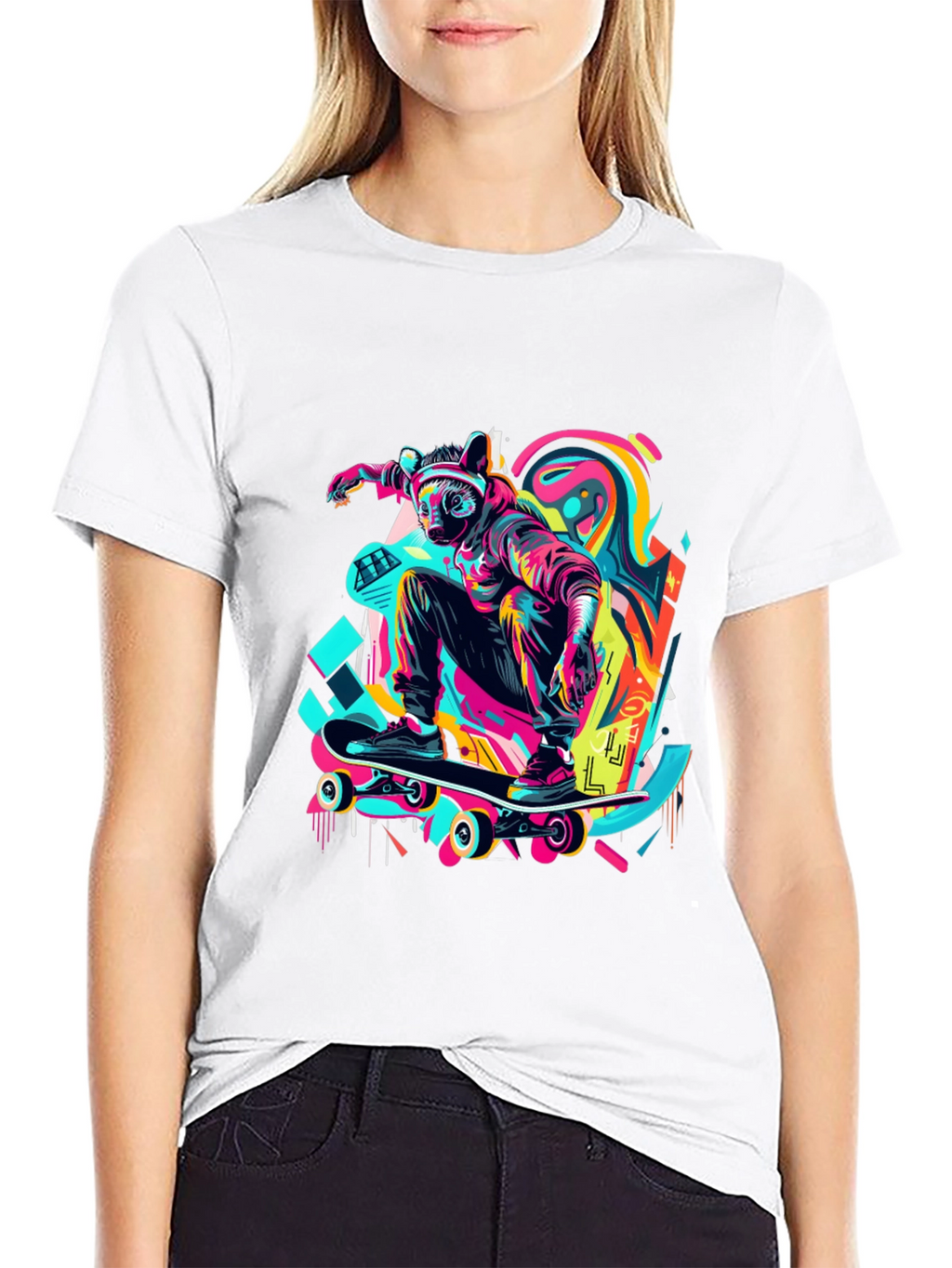 Skater Raccoon Graphic T-Shirt