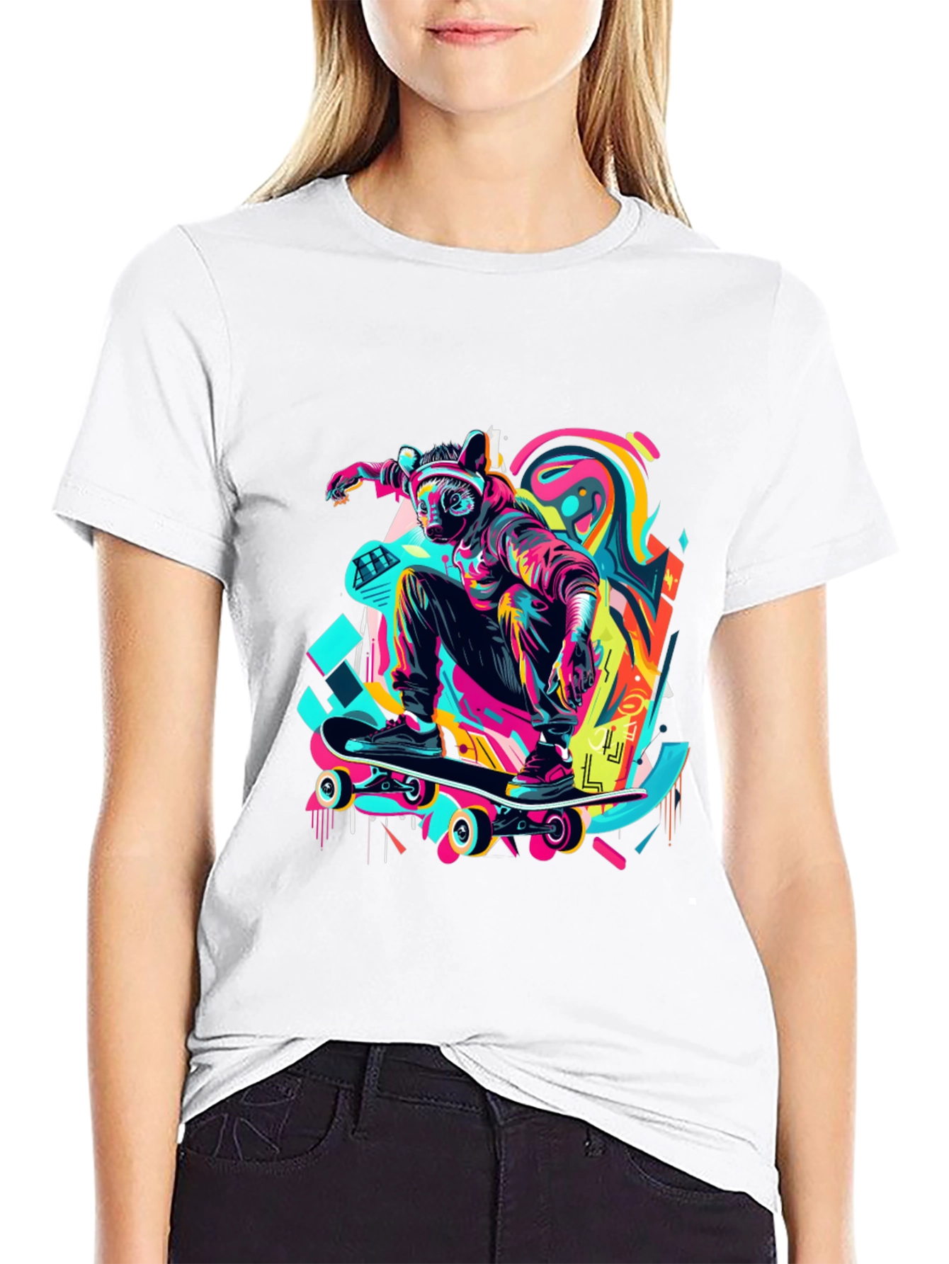 Skater Raccoon Graphic T-Shirt