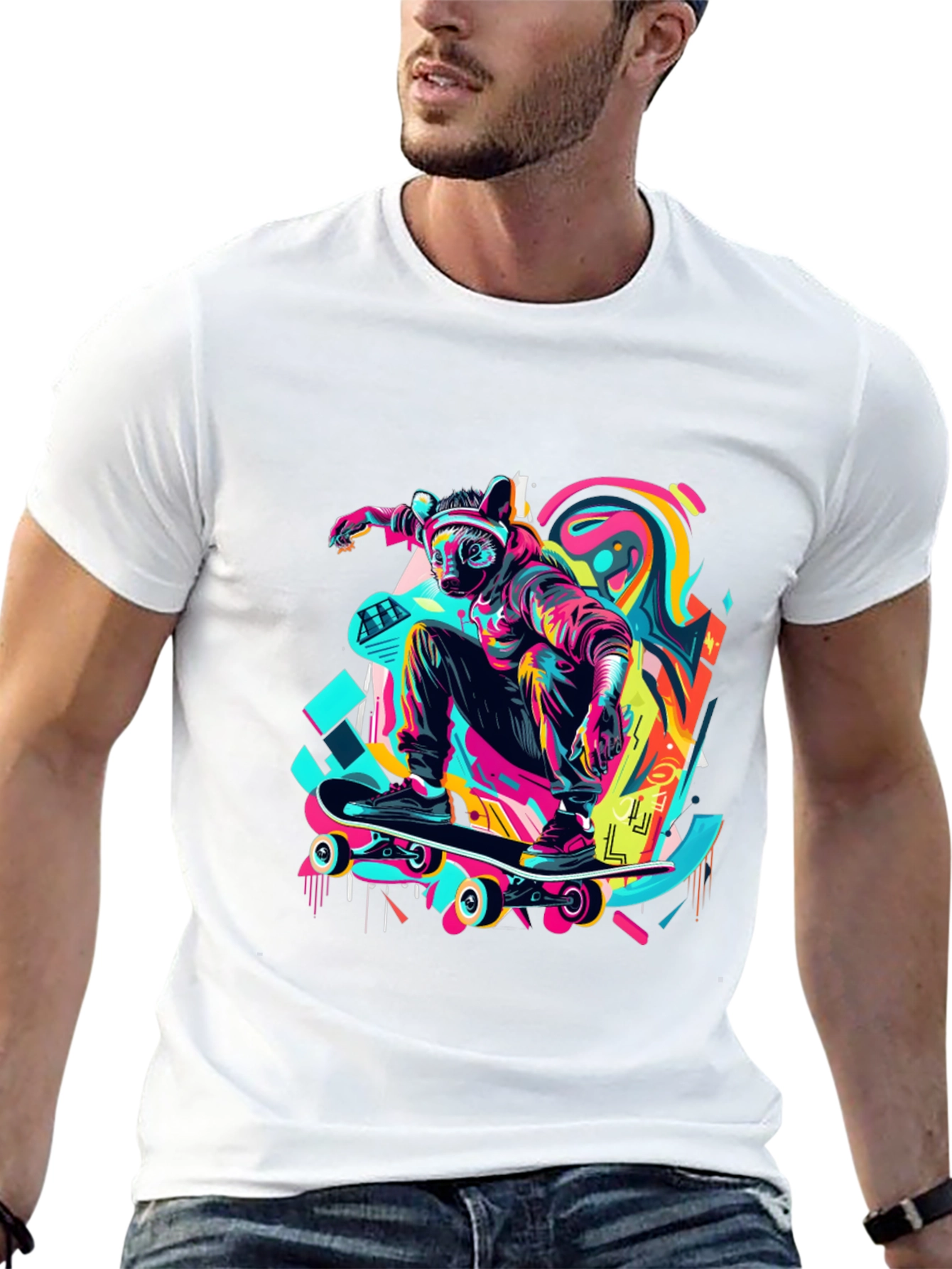 Skater Raccoon Graphic T-Shirt