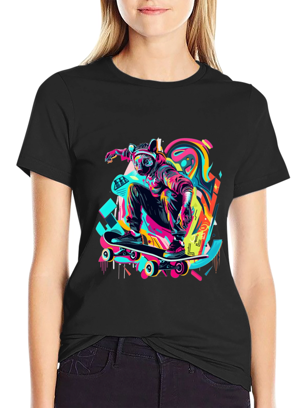 Skater Raccoon Graphic T-Shirt