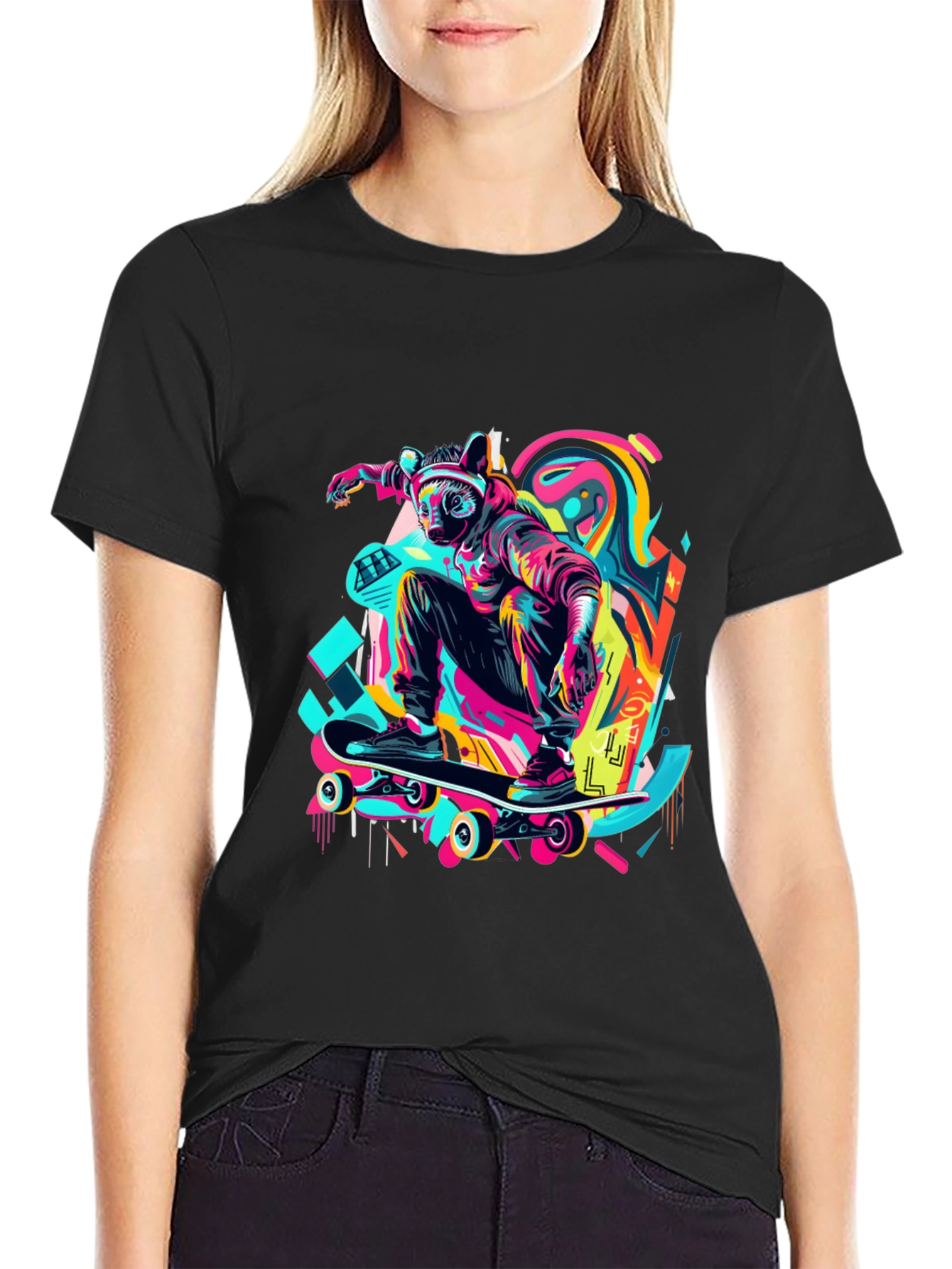 Skater Raccoon Graphic T-Shirt