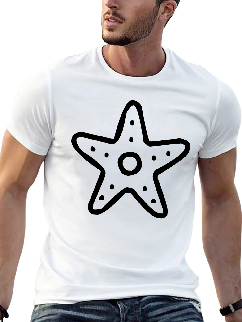 Starfish Graphic Tee - Black Cotton Casual Shirt