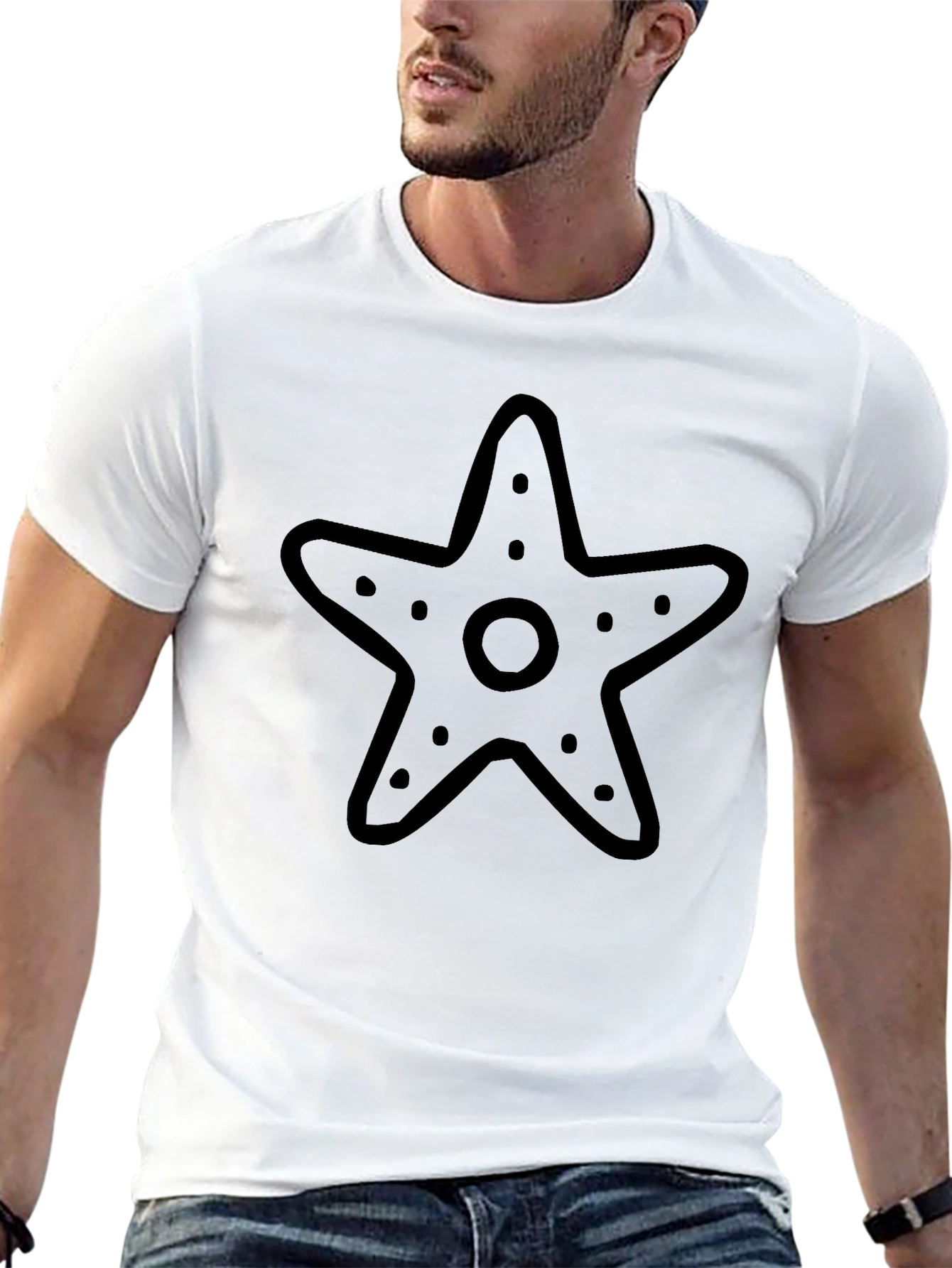 Starfish Graphic Tee - Black Cotton Casual Shirt