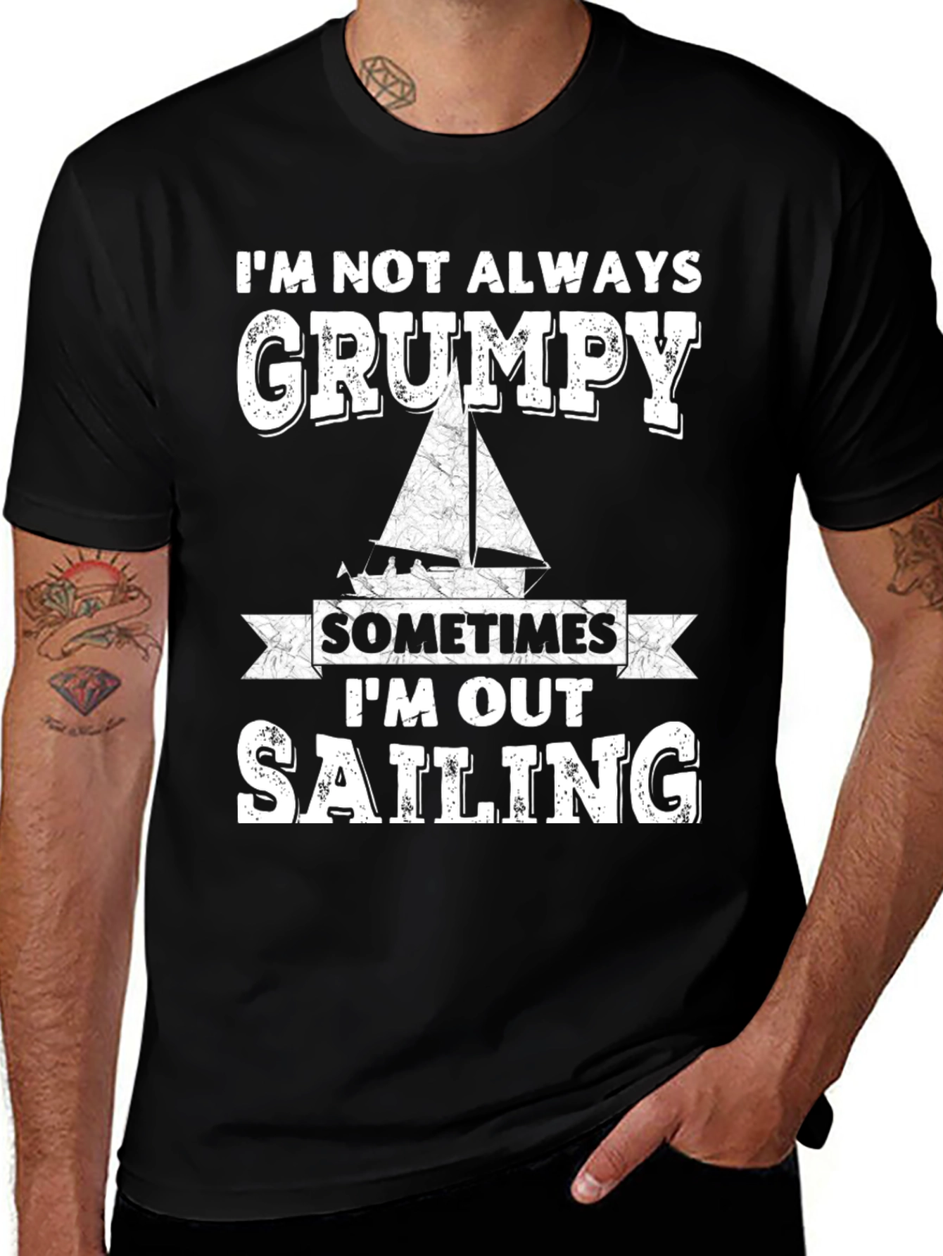 Grumpy Sailing T-Shirt Black Crew Neck