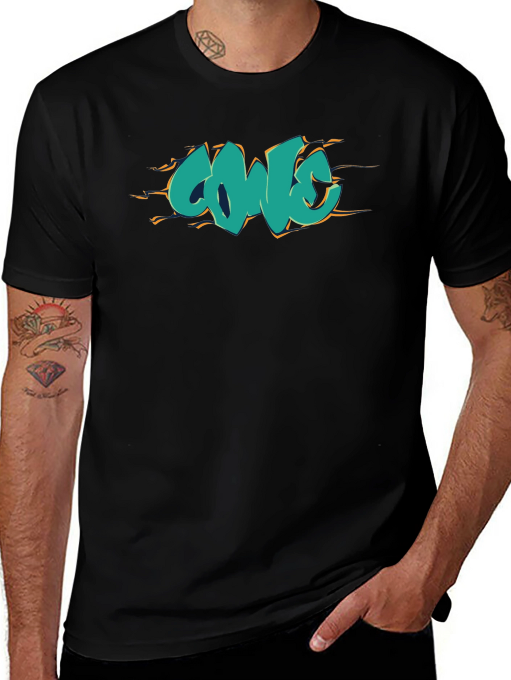 Cool Graffiti Style Graphic Tee - Black Cotton Shirt