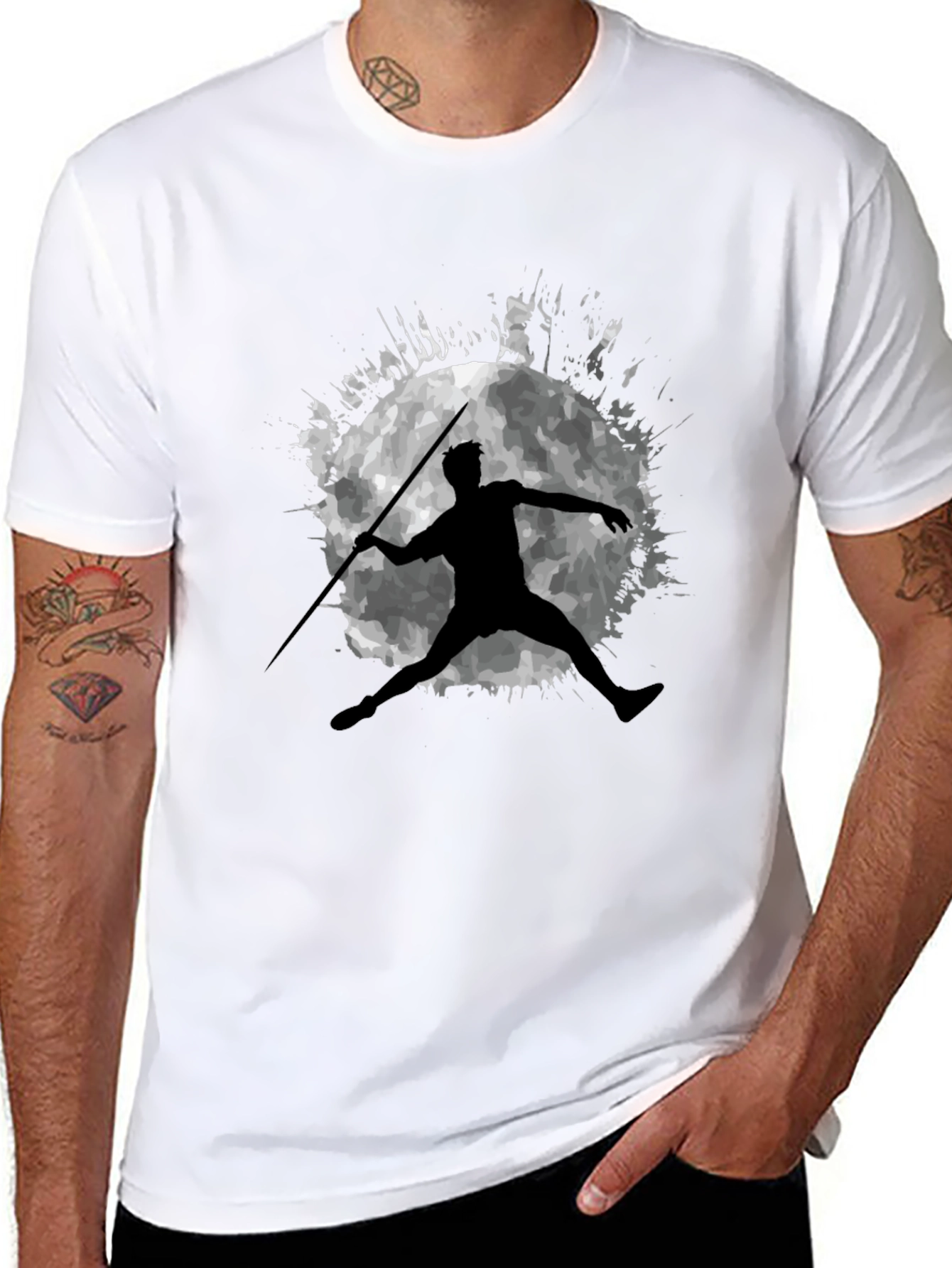 Javelin Thrower Moon Graphic Black T-Shirt
