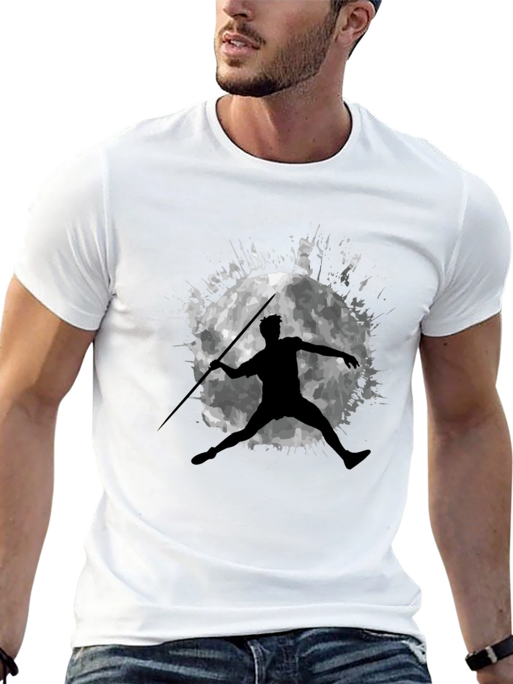 Javelin Thrower Moon Graphic Black T-Shirt