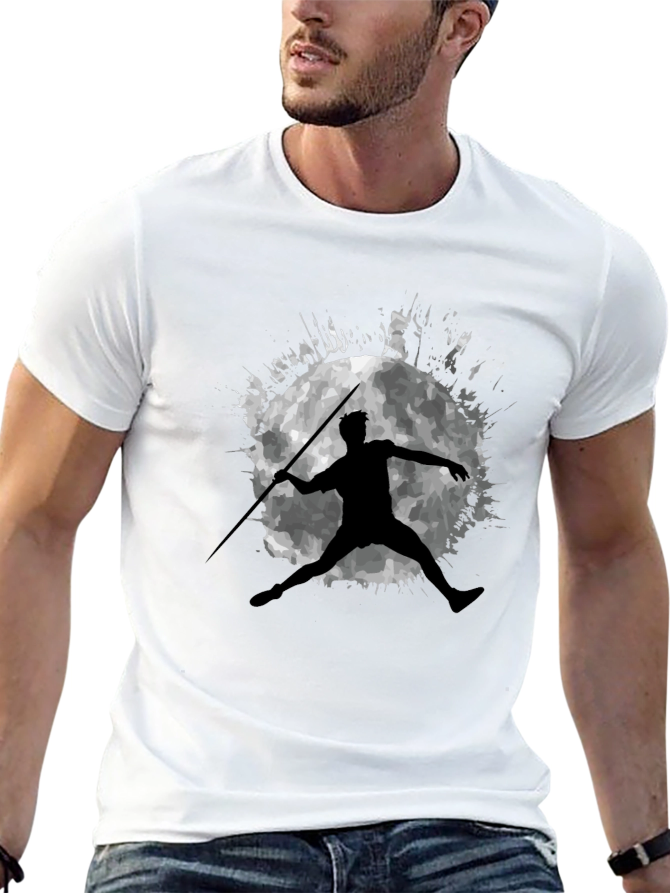 Javelin Thrower Moon Graphic Black T-Shirt