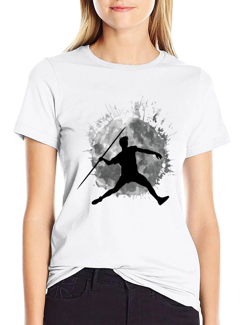 Javelin Thrower Moon Graphic Black T-Shirt