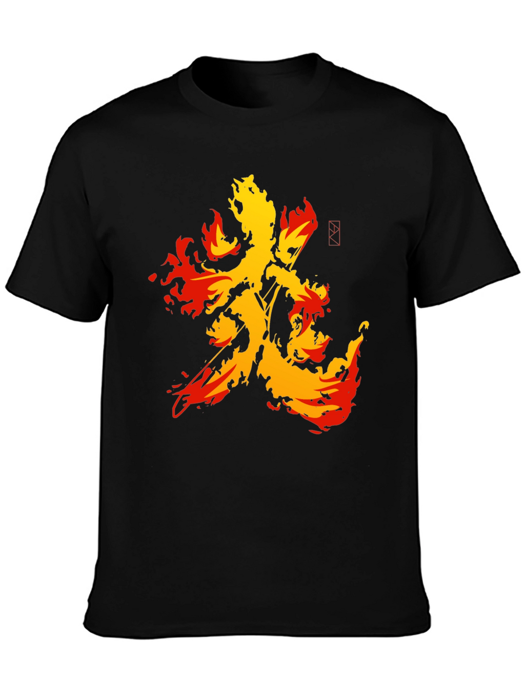 Fiery Kanji Graphic Tee - Bold Black Shirt