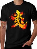 Fiery Kanji Graphic Tee - Bold Black Shirt