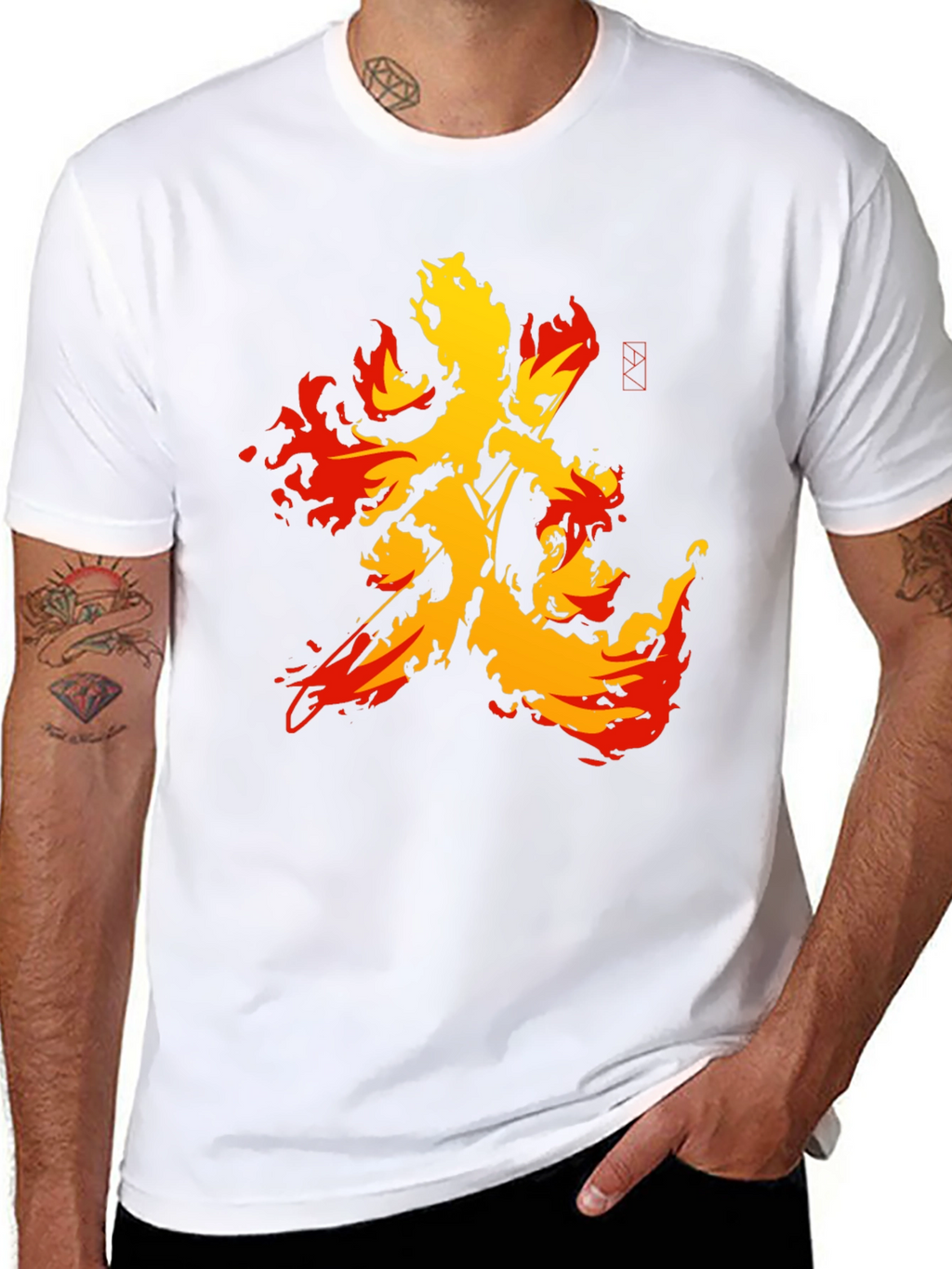 Fiery Kanji Graphic Tee - Bold Black Shirt