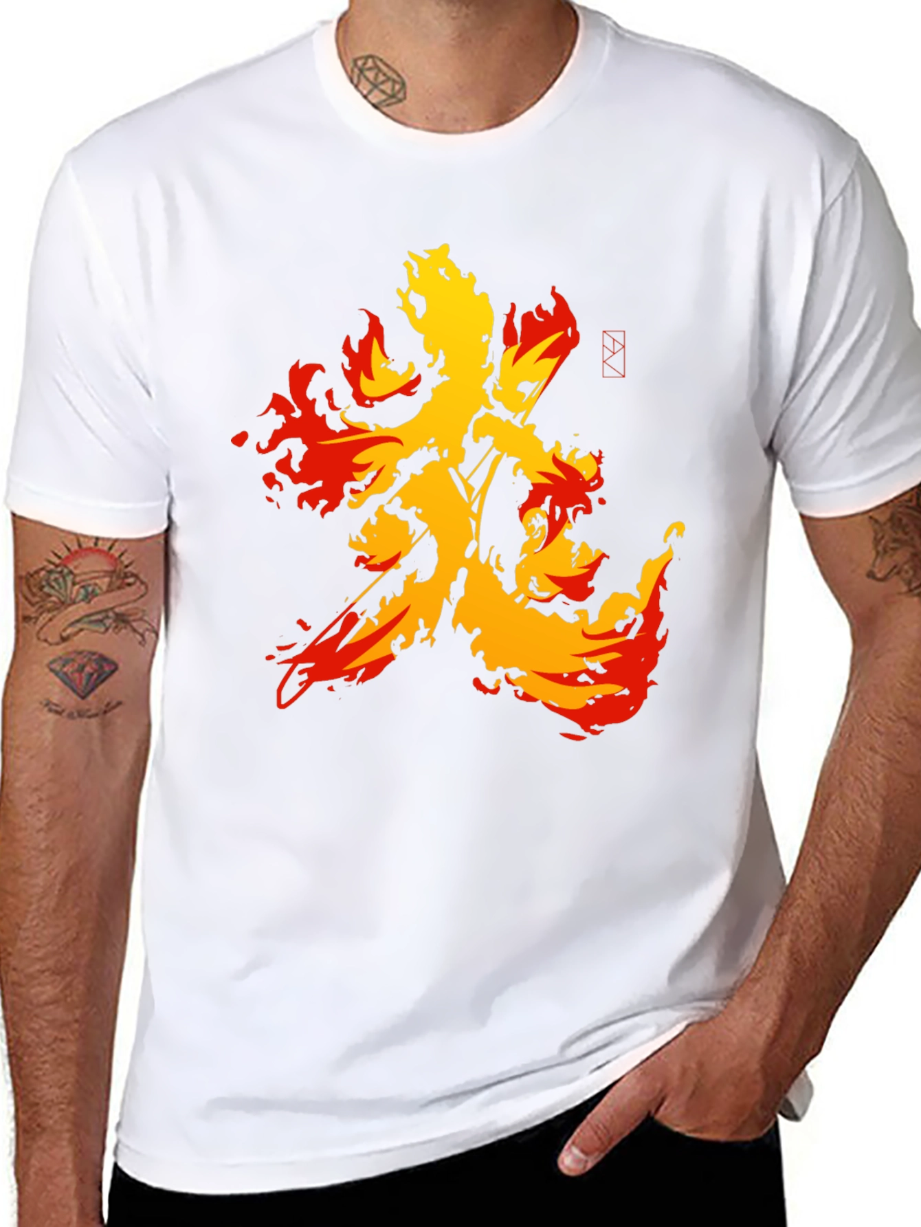 Fiery Kanji Graphic Tee - Bold Black Shirt