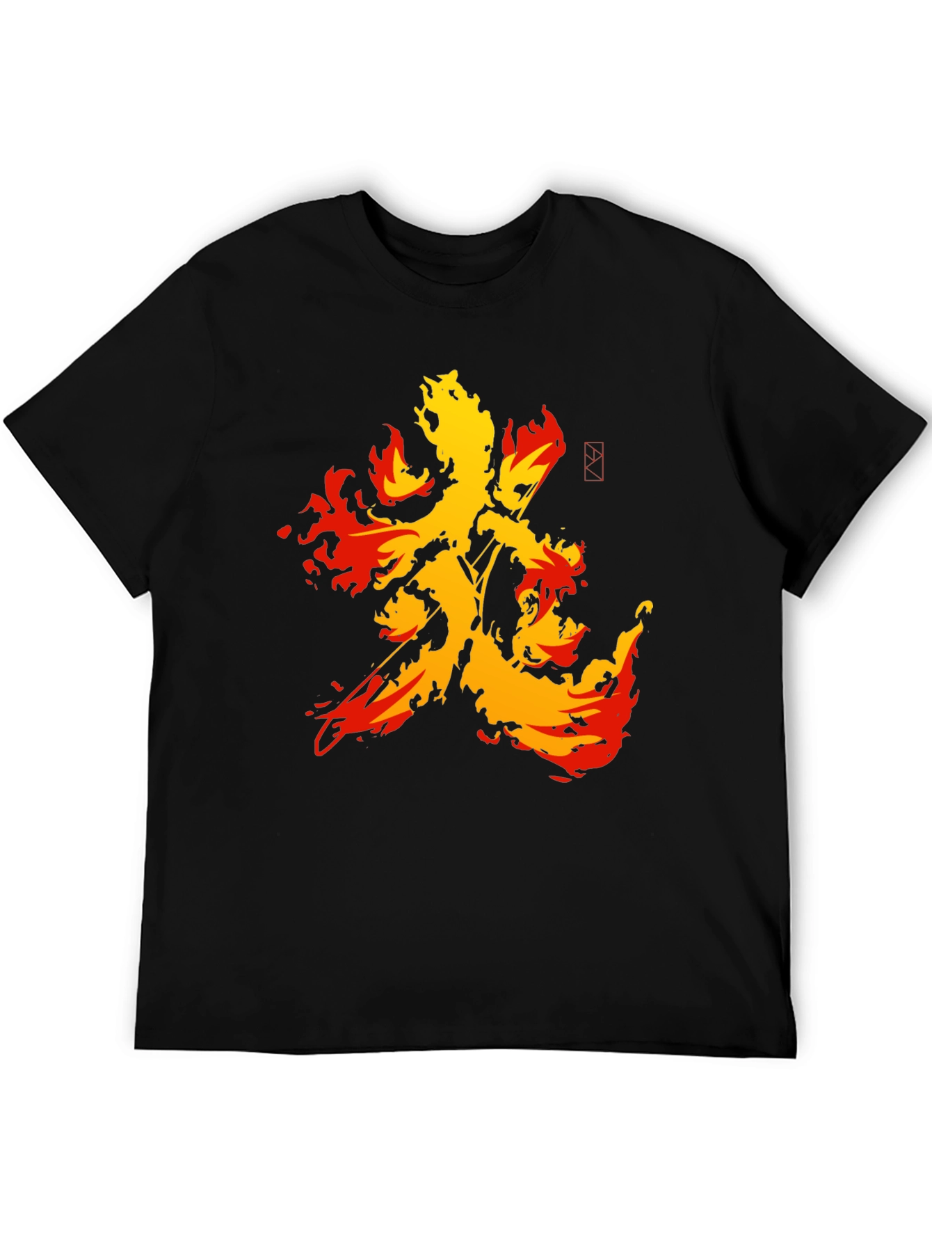 Fiery Kanji Graphic Tee - Bold Black Shirt