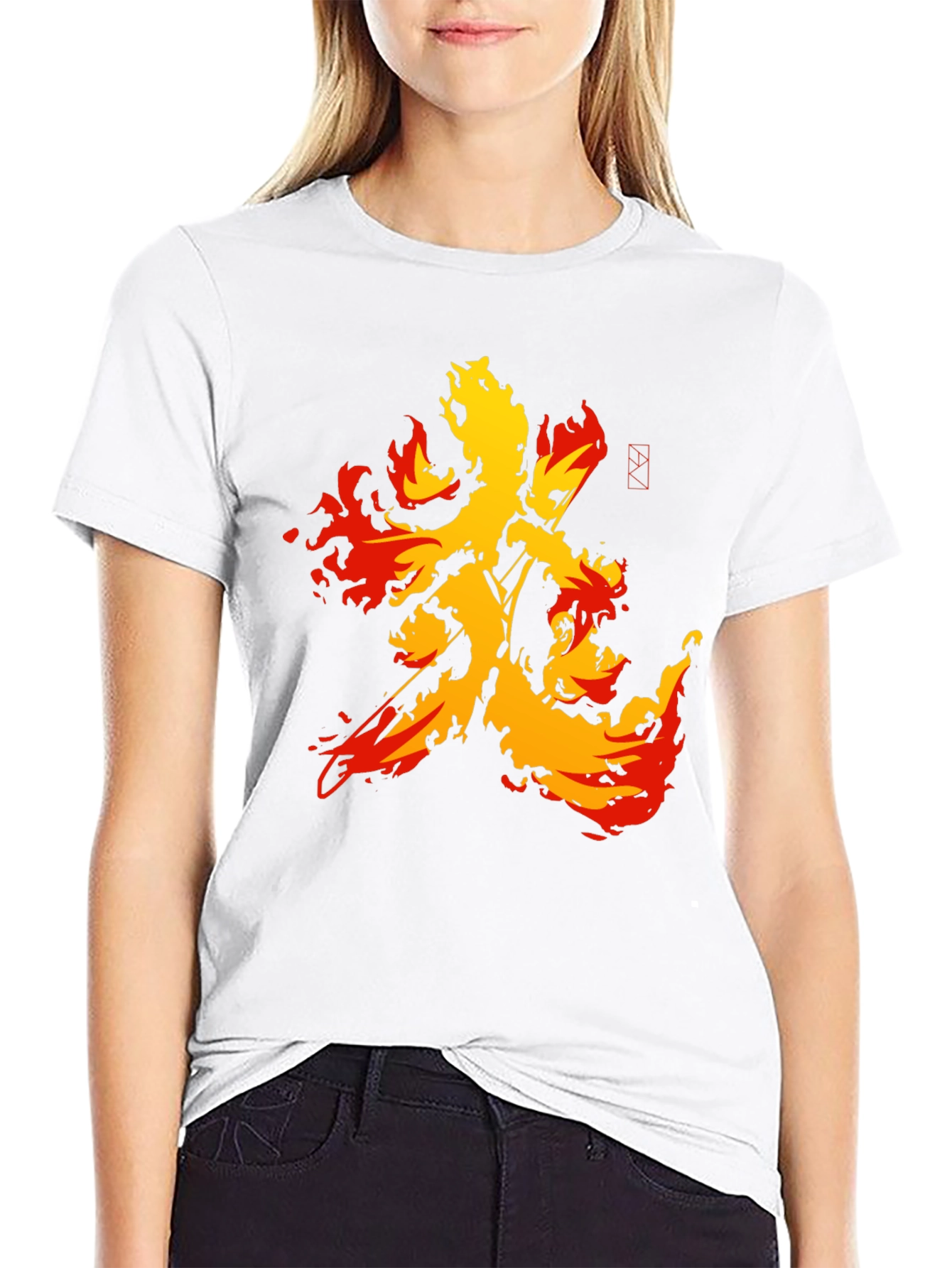 Fiery Kanji Graphic Tee - Bold Black Shirt