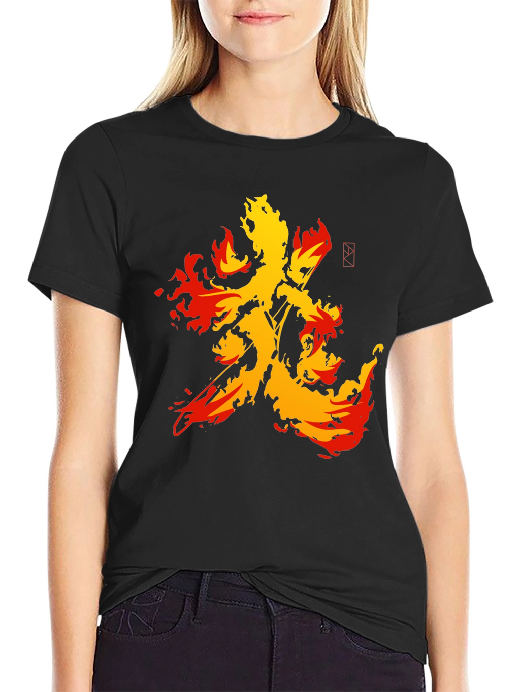 Fiery Kanji Graphic Tee - Bold Black Shirt