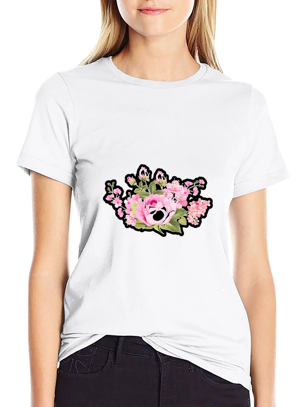 Floral Skull Graphic Print Black T-Shirt