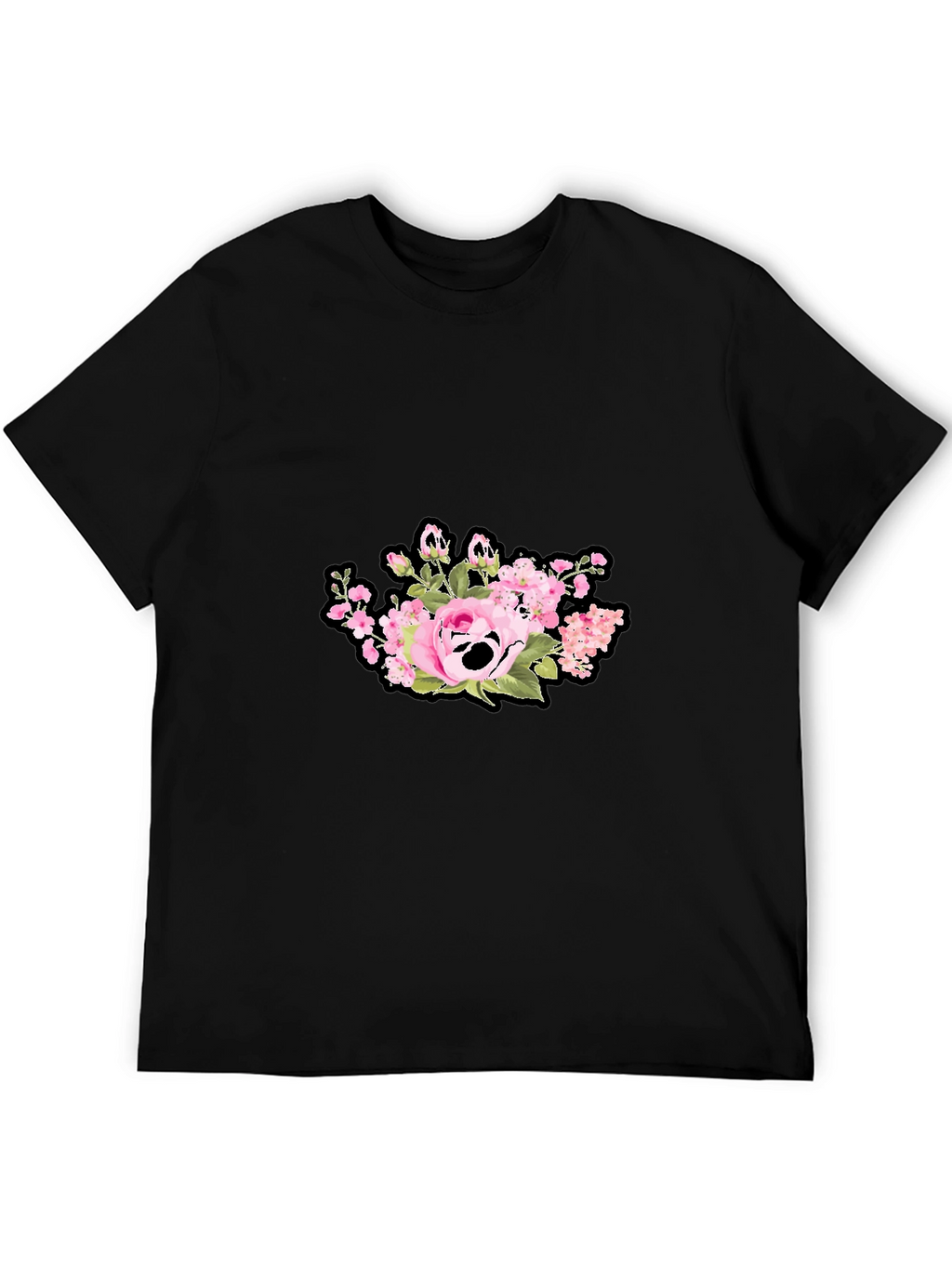 Floral Skull Graphic Print Black T-Shirt
