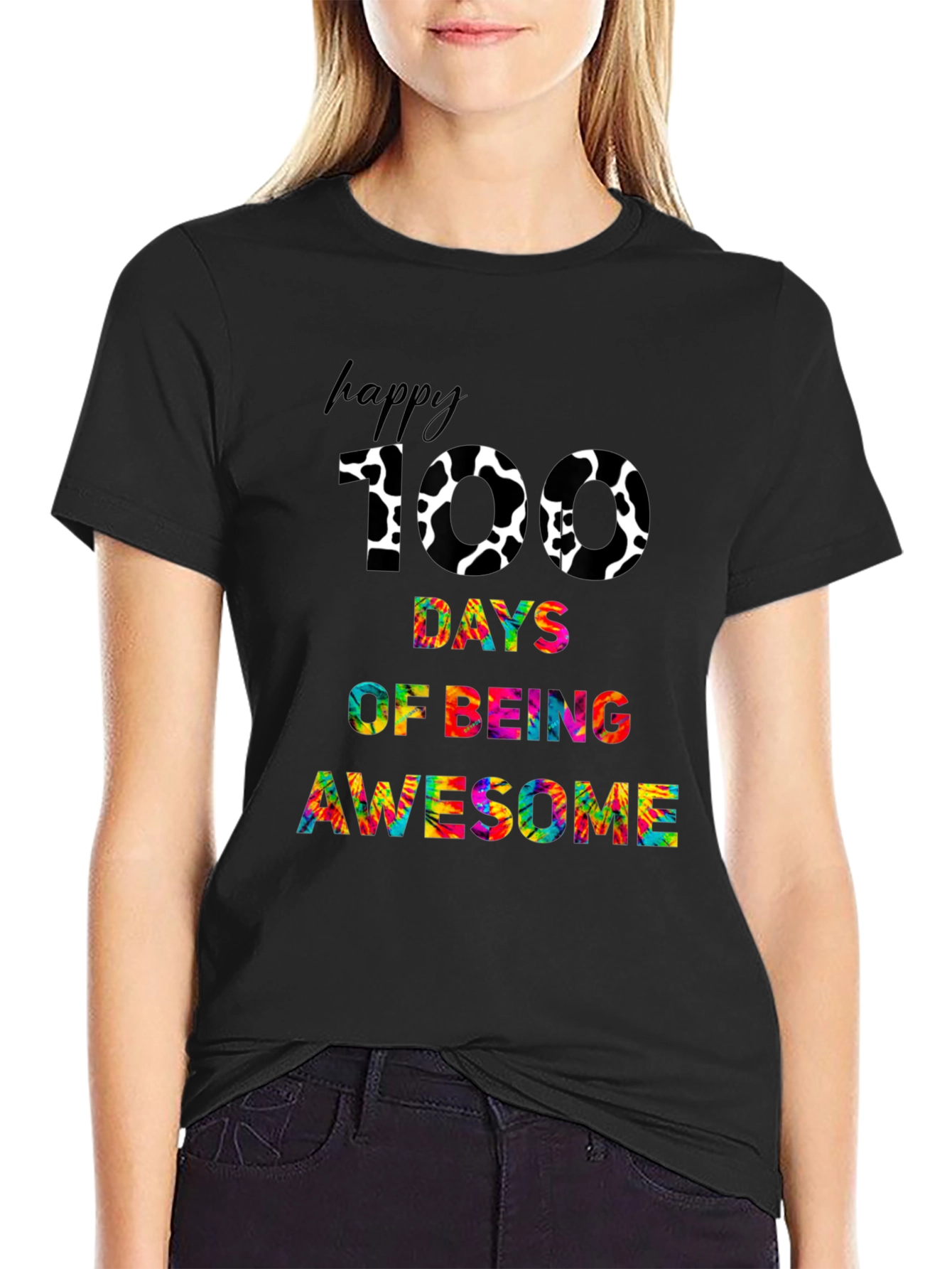 Happy 100 Days Awesome Black T-shirt