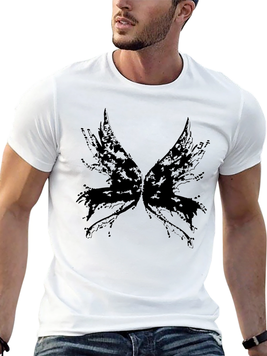 Abstract Wings Graphic Tee - Black Cotton Blend
