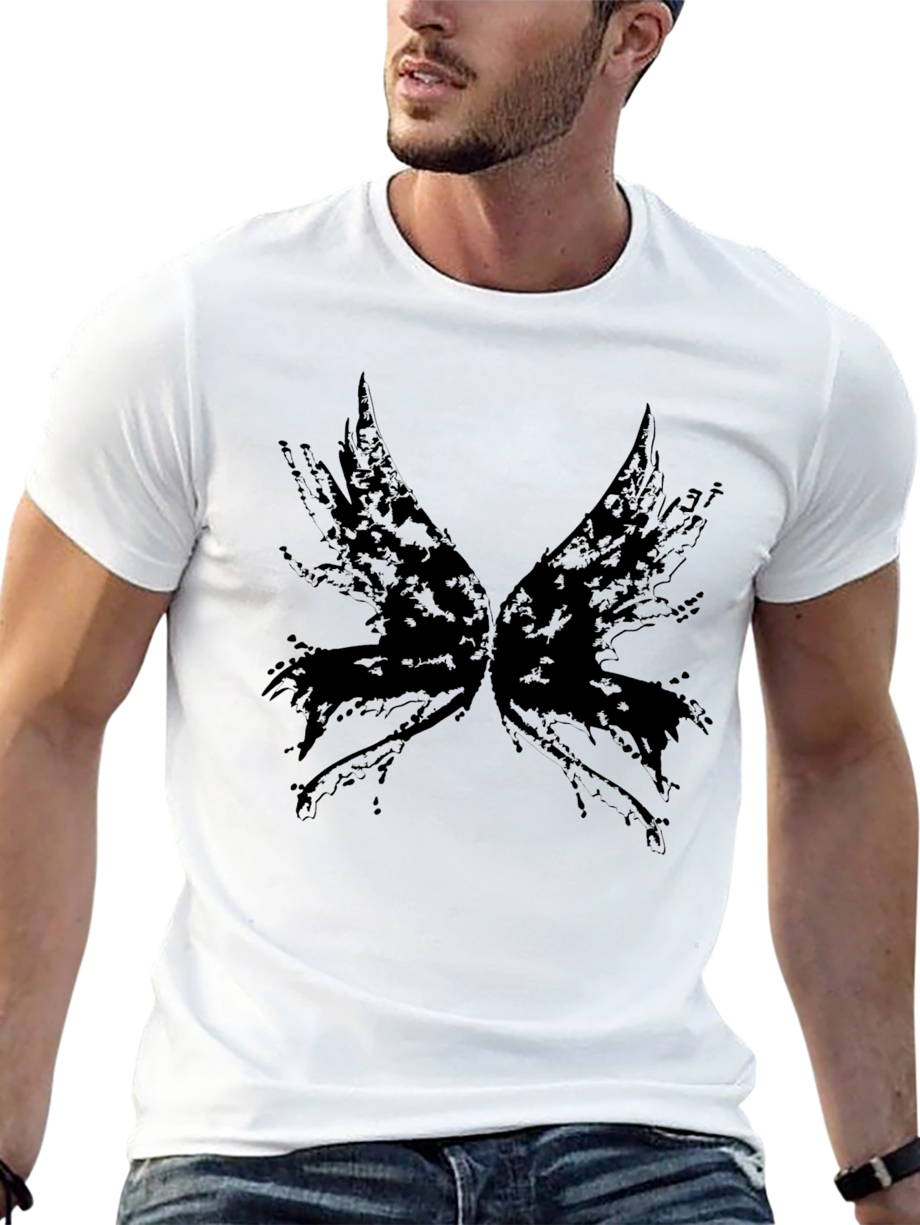 Abstract Wings Graphic Tee - Black Cotton Blend
