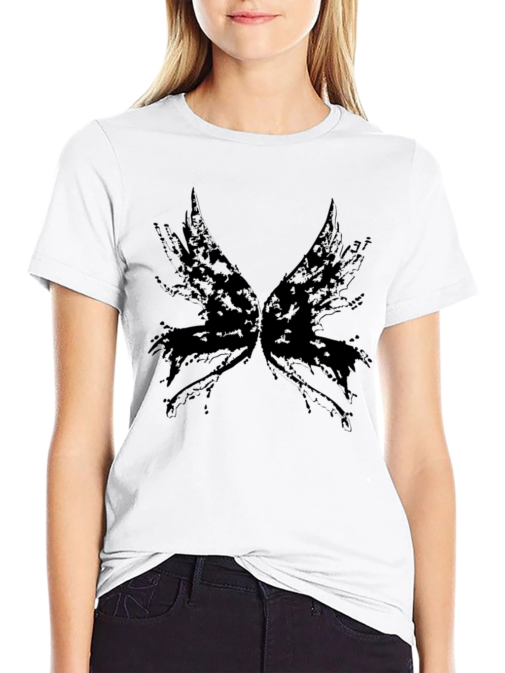 Abstract Wings Graphic Tee - Black Cotton Blend