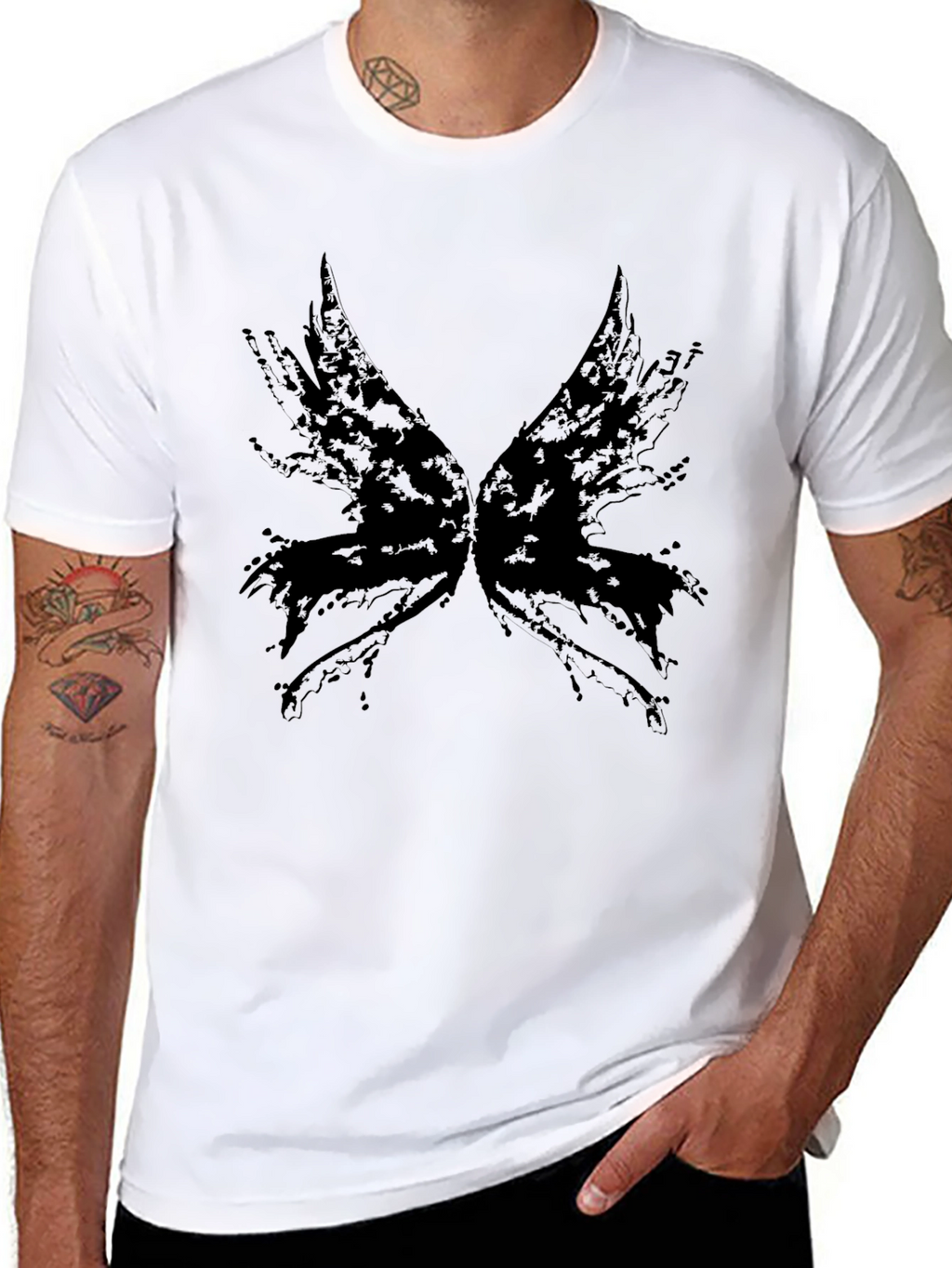 Abstract Wings Graphic Tee - Black Cotton Blend