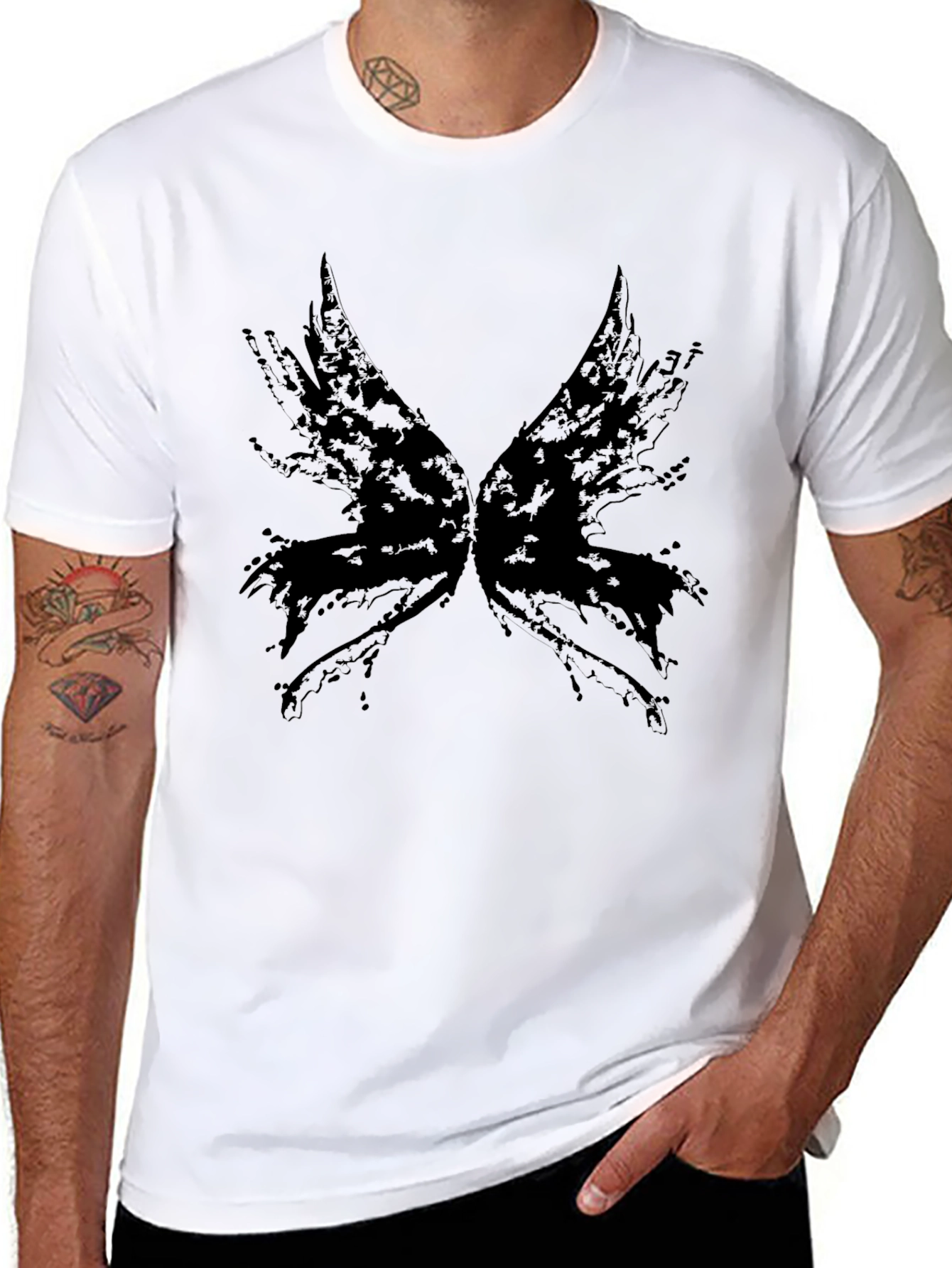 Abstract Wings Graphic Tee - Black Cotton Blend