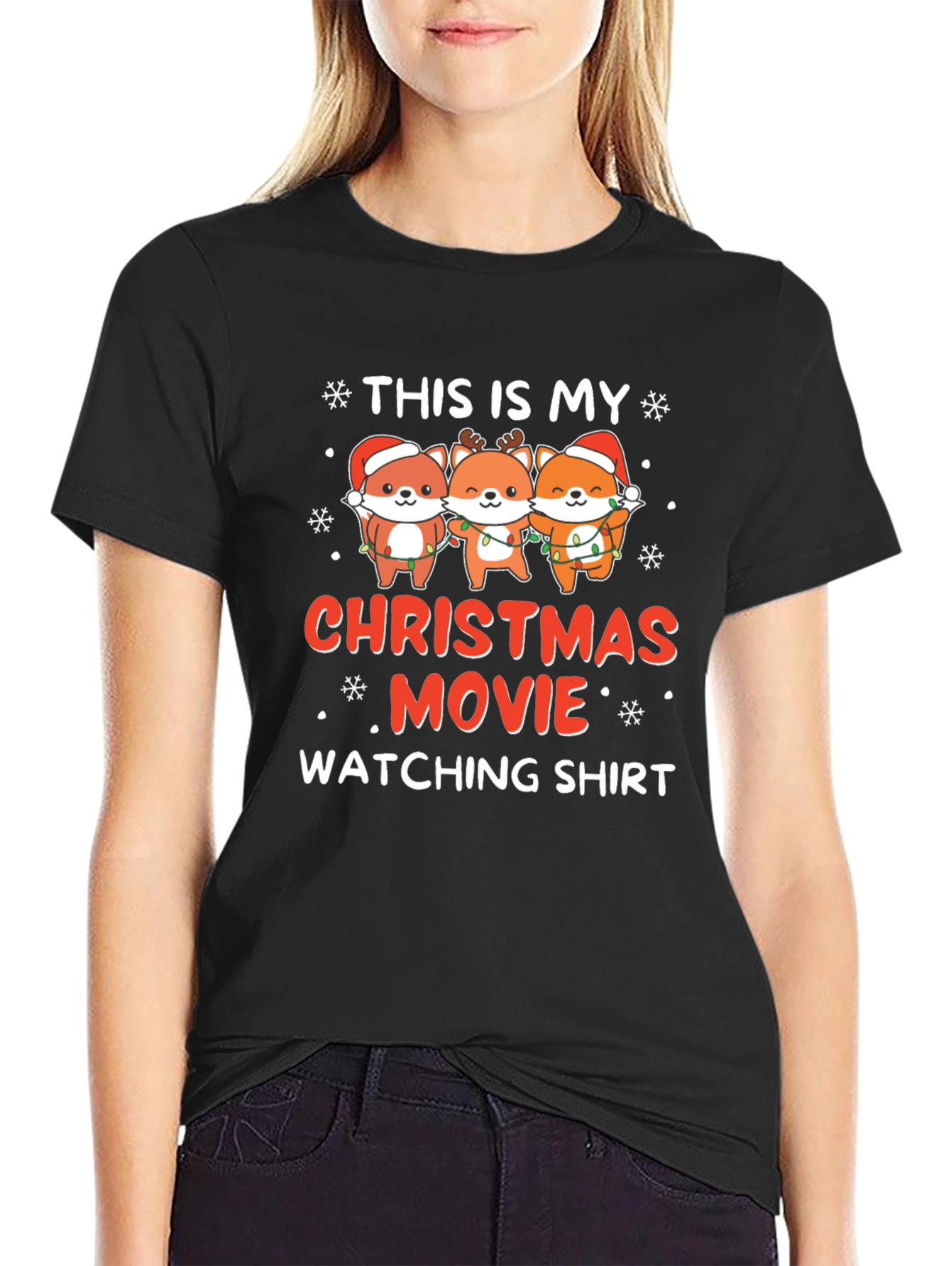 Christmas Movie Watching Shirt with Cute Foxes