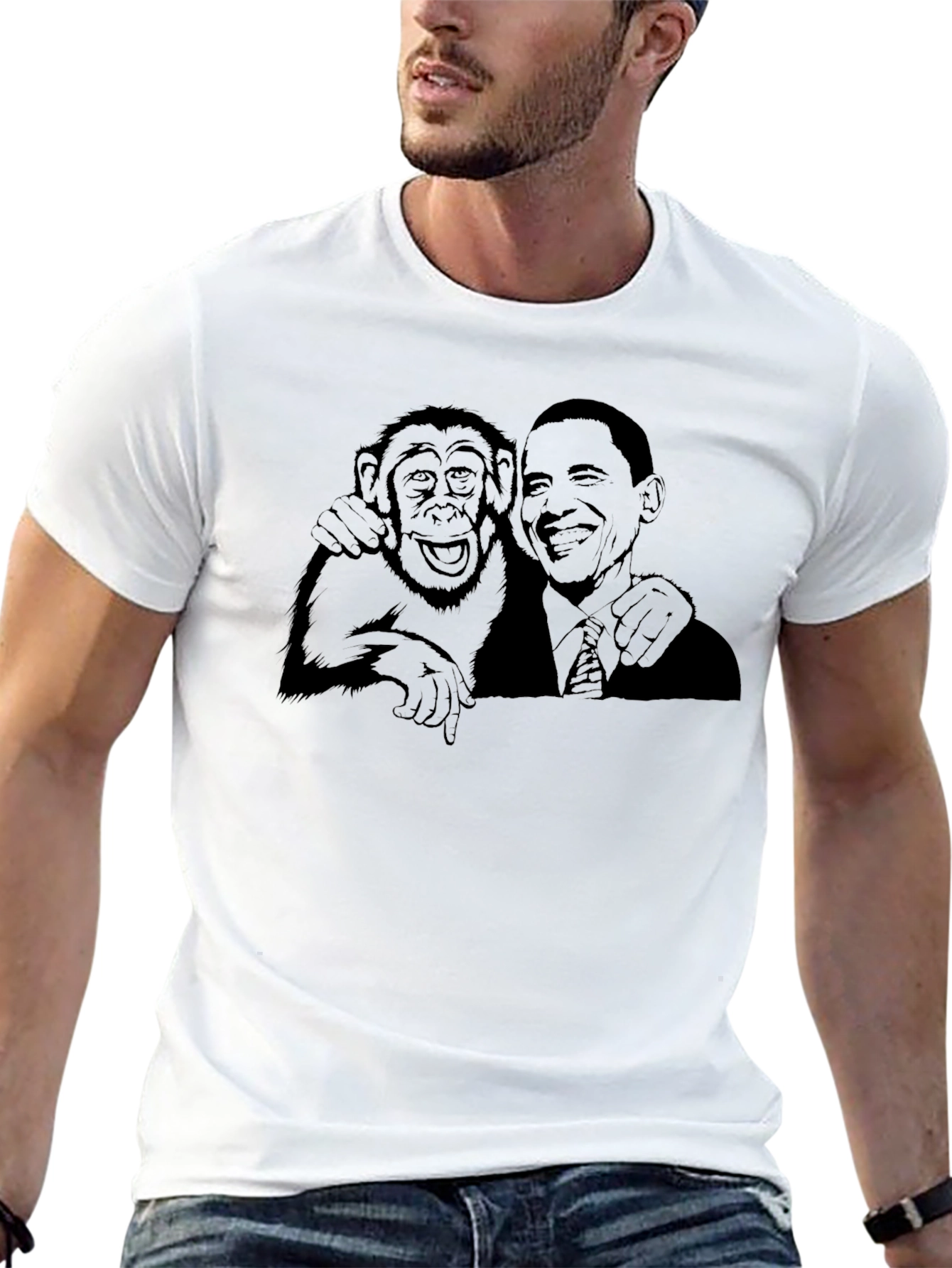 Obama & Monkey Black Graphic Tee